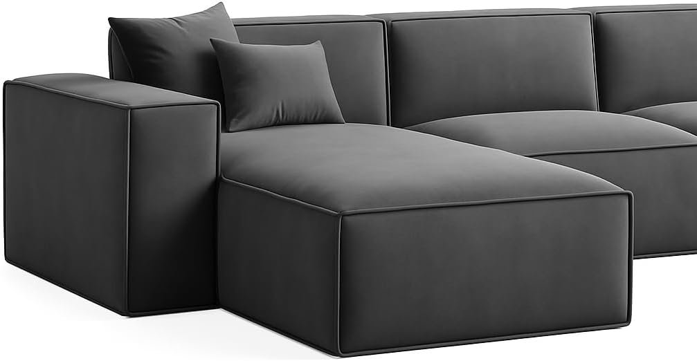 KUSTOMDECO Luxury Carol Corner Sofa 3 Seater L-Shape Velvet Sofa | Modern Arabic Furniture, Fabric Cushion Back | Wood & Metal Frame, Elegant Cotton Upholstery | Living room furniture (Gray) - Image 5