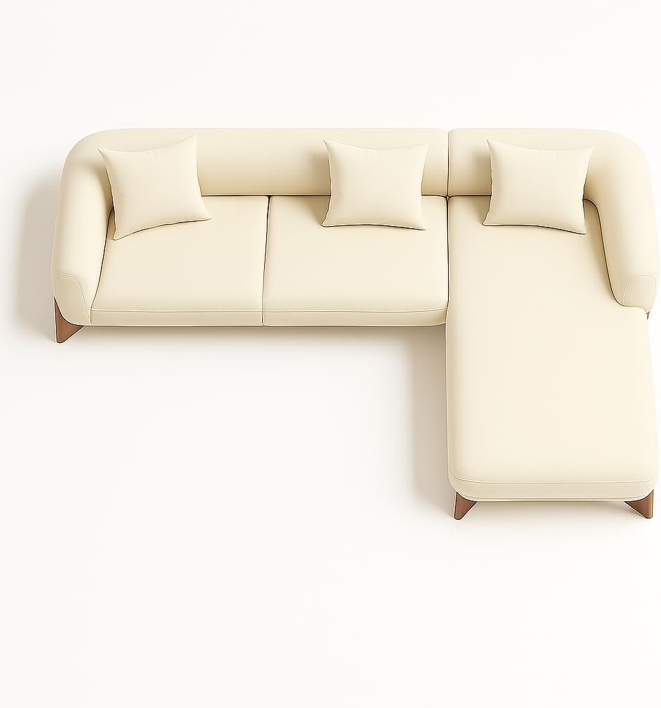 KUSTOMDECO Astoria Fleece Fabric Sofa | L-Shape Sofa Set | Sectional Sofa for Living Room Furniture | Premium Soft Upholstery | Corner Couch | Cozy Modern Design (Cream, RIGHT SIDE: 420CM) - Image 3