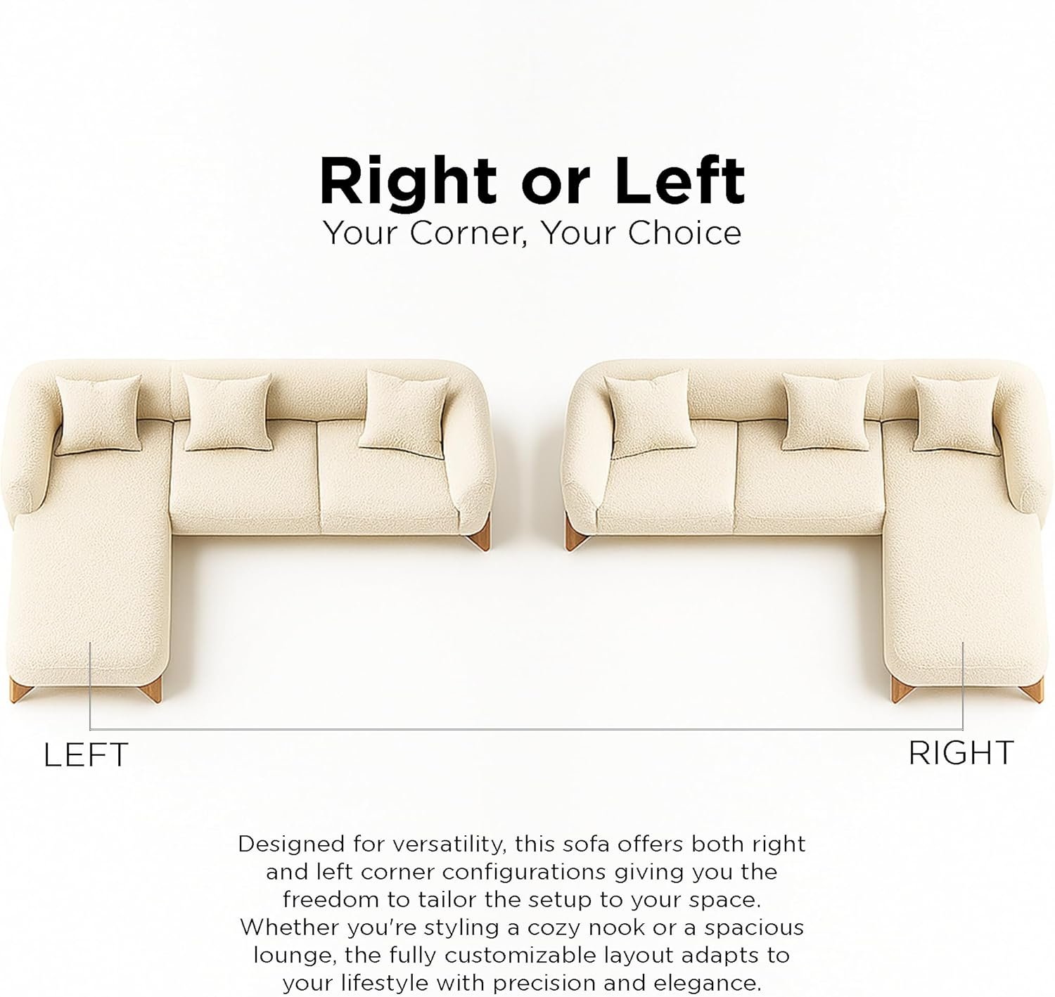 KUSTOMDECO Astoria Fleece Fabric Sofa | L-Shape Sofa Set | Sectional Sofa for Living Room Furniture | Premium Soft Upholstery | Corner Couch | Cozy Modern Design (Cream, RIGHT SIDE: 420CM) - Image 6