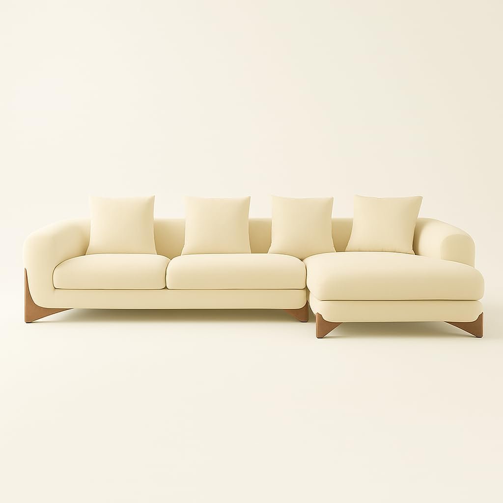 KUSTOMDECO Astoria Fleece Fabric Sofa | L-Shape Sofa Set | Sectional Sofa for Living Room Furniture | Premium Soft Upholstery | Corner Couch | Cozy Modern Design (Cream, RIGHT SIDE: 420CM) - Image 20