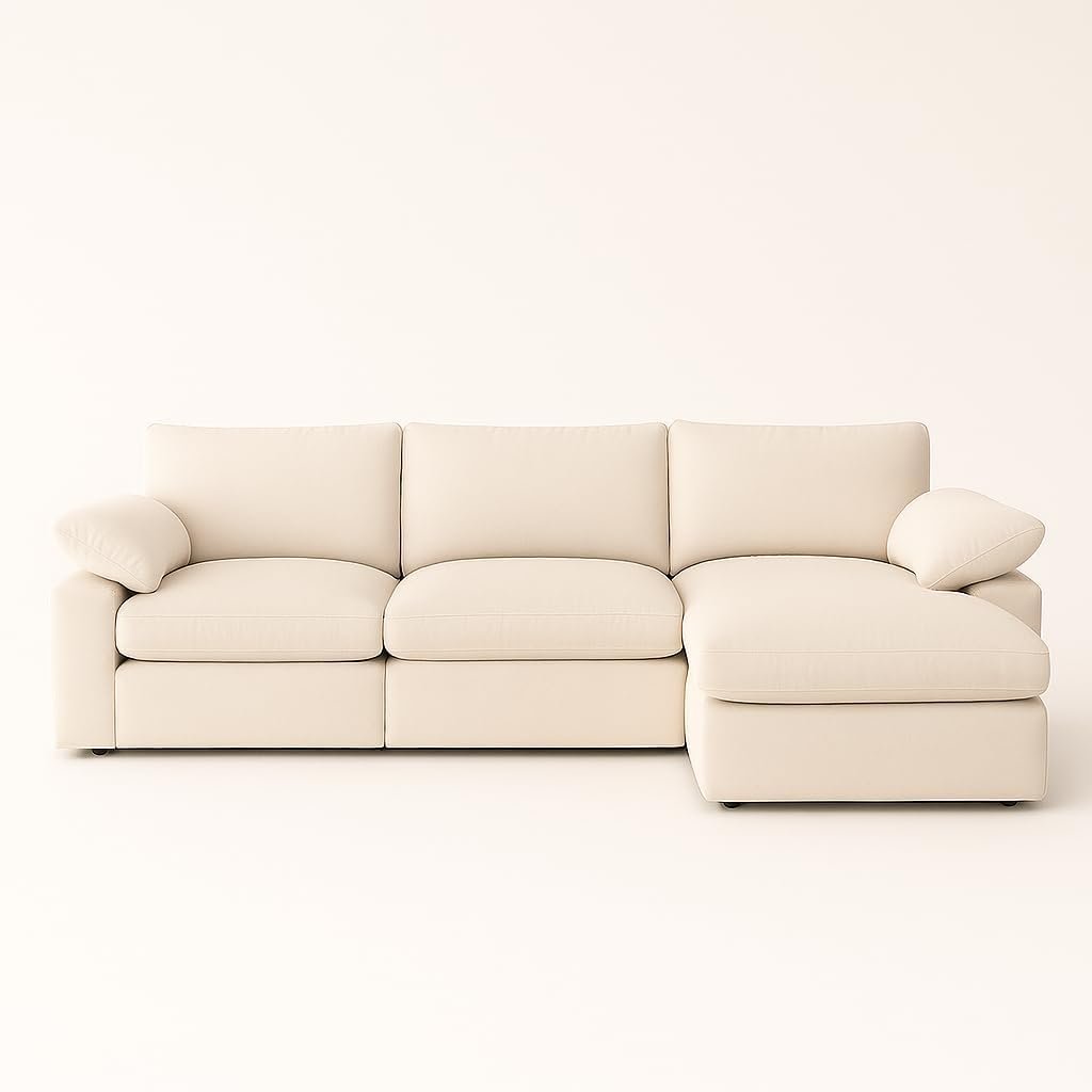 KUSTOMDECO Cloud Waterproof Sofa | Cotton Linen L-Shape Sectional Sofa for Living Room Furniture & Office | Premium Comfort and Modern Design | Kid & Pet Friendly (Feather, Beige) - Image 15