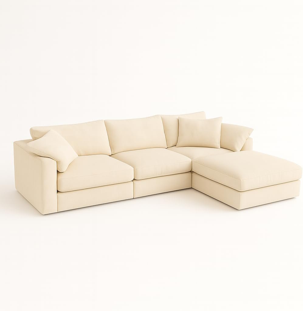 KUSTOMDECO Cloud Waterproof Sofa | Cotton Linen L-Shape Sectional Sofa for Living Room Furniture & Office | Premium Comfort and Modern Design | Kid & Pet Friendly (Feather, Beige) - Image 19