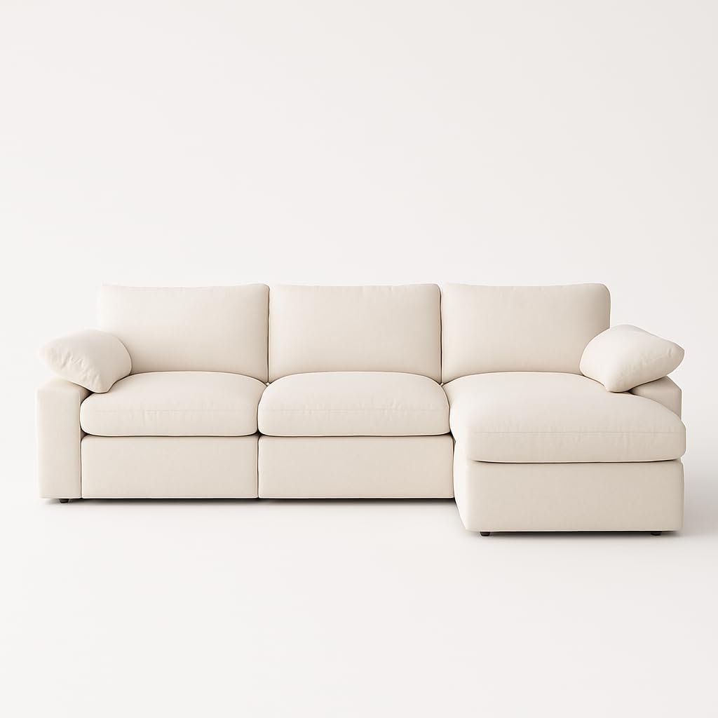 KUSTOMDECO Cloud Waterproof Sofa | Cotton Linen L-Shape Sectional Sofa for Living Room Furniture & Office | Premium Comfort and Modern Design | Kid & Pet Friendly (Feather, Beige) - Image 26
