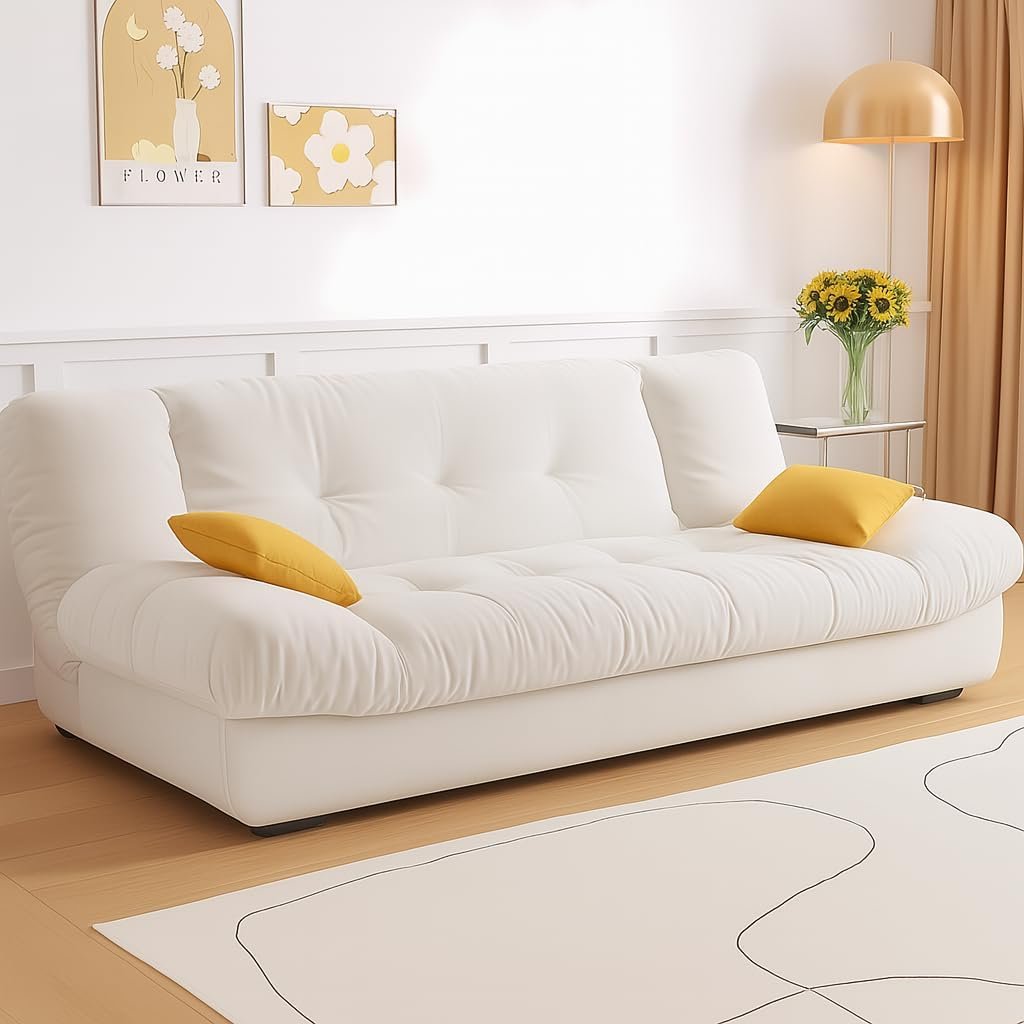 KUSTOMDECO Luxury 3-Seater Fabric Sofa Bed | Modern Convertible Couch Convertible Fabric Folding Sofa for Living Room Furniture, Guest Room & Bedroom | Space-Saving Tufted Design (White)