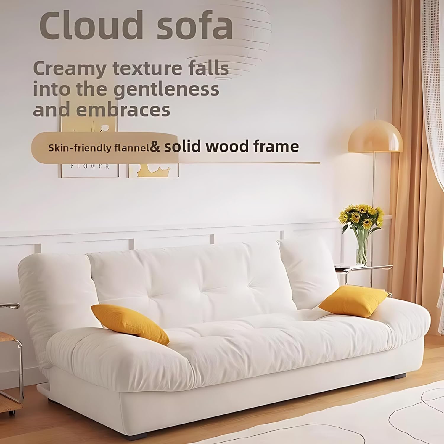KUSTOMDECO Luxury 3-Seater Fabric Sofa Bed | Modern Convertible Couch Convertible Fabric Folding Sofa for Living Room Furniture, Guest Room & Bedroom | Space-Saving Tufted Design (White) - Image 3