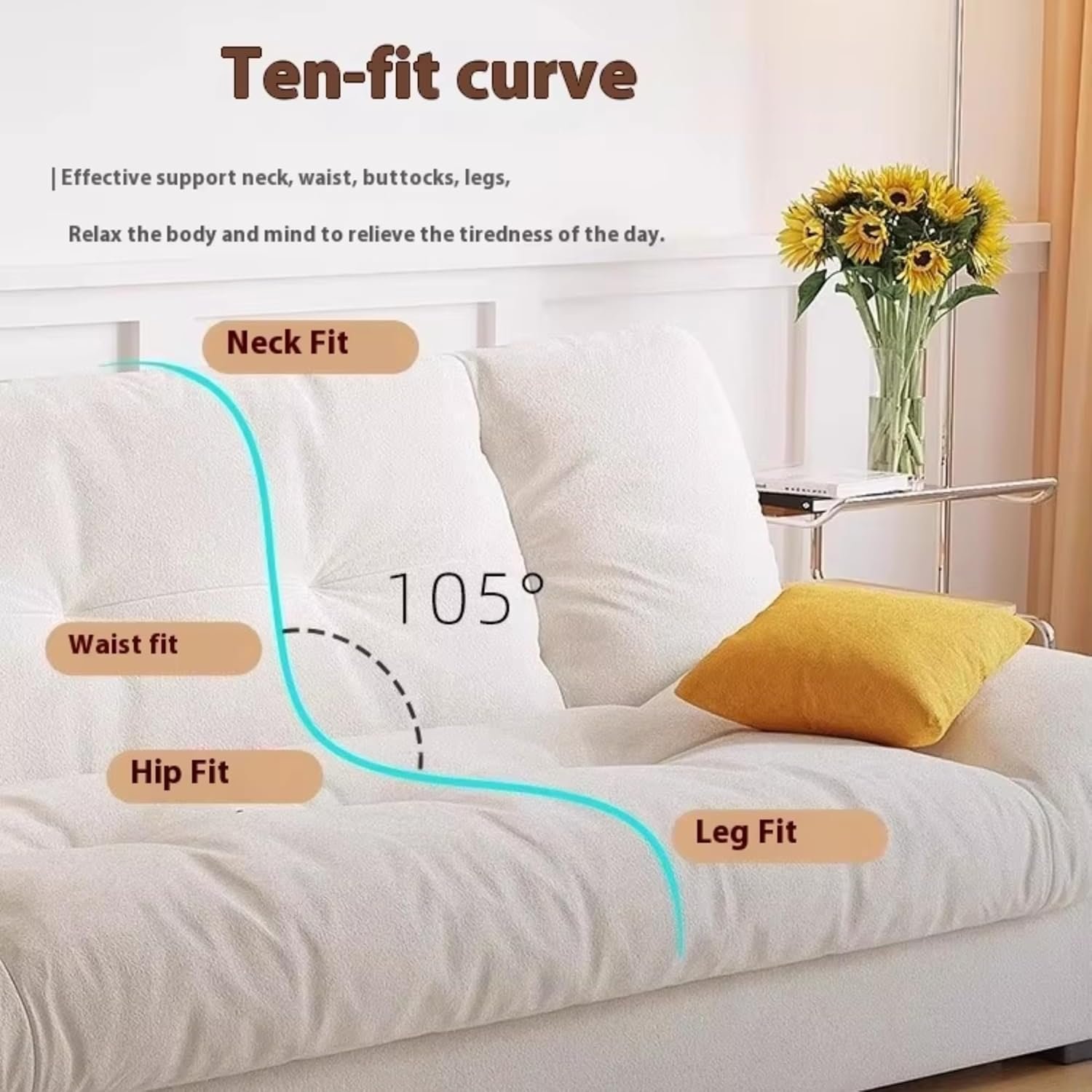 KUSTOMDECO Luxury 3-Seater Fabric Sofa Bed | Modern Convertible Couch Convertible Fabric Folding Sofa for Living Room Furniture, Guest Room & Bedroom | Space-Saving Tufted Design (White) - Image 5