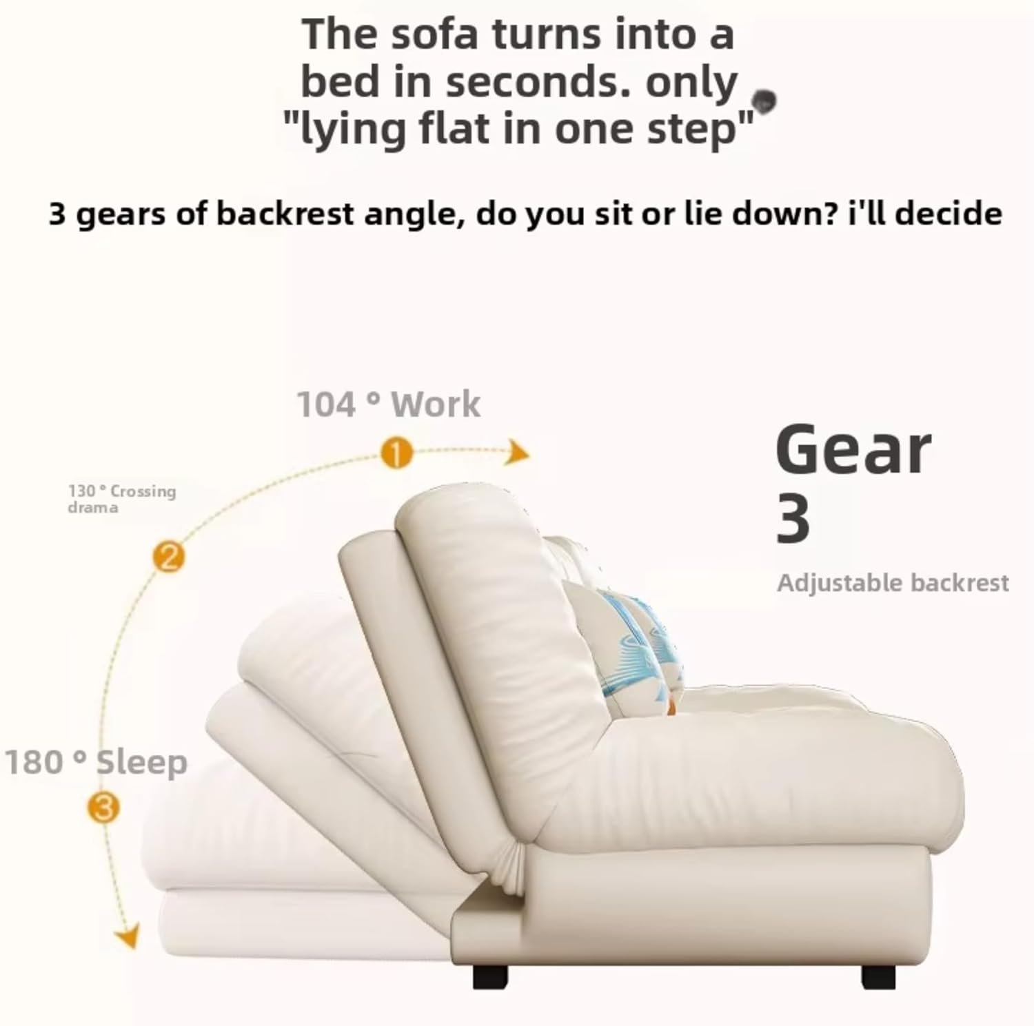 KUSTOMDECO Luxury 3-Seater Fabric Sofa Bed | Modern Convertible Couch Convertible Fabric Folding Sofa for Living Room Furniture, Guest Room & Bedroom | Space-Saving Tufted Design (White) - Image 6