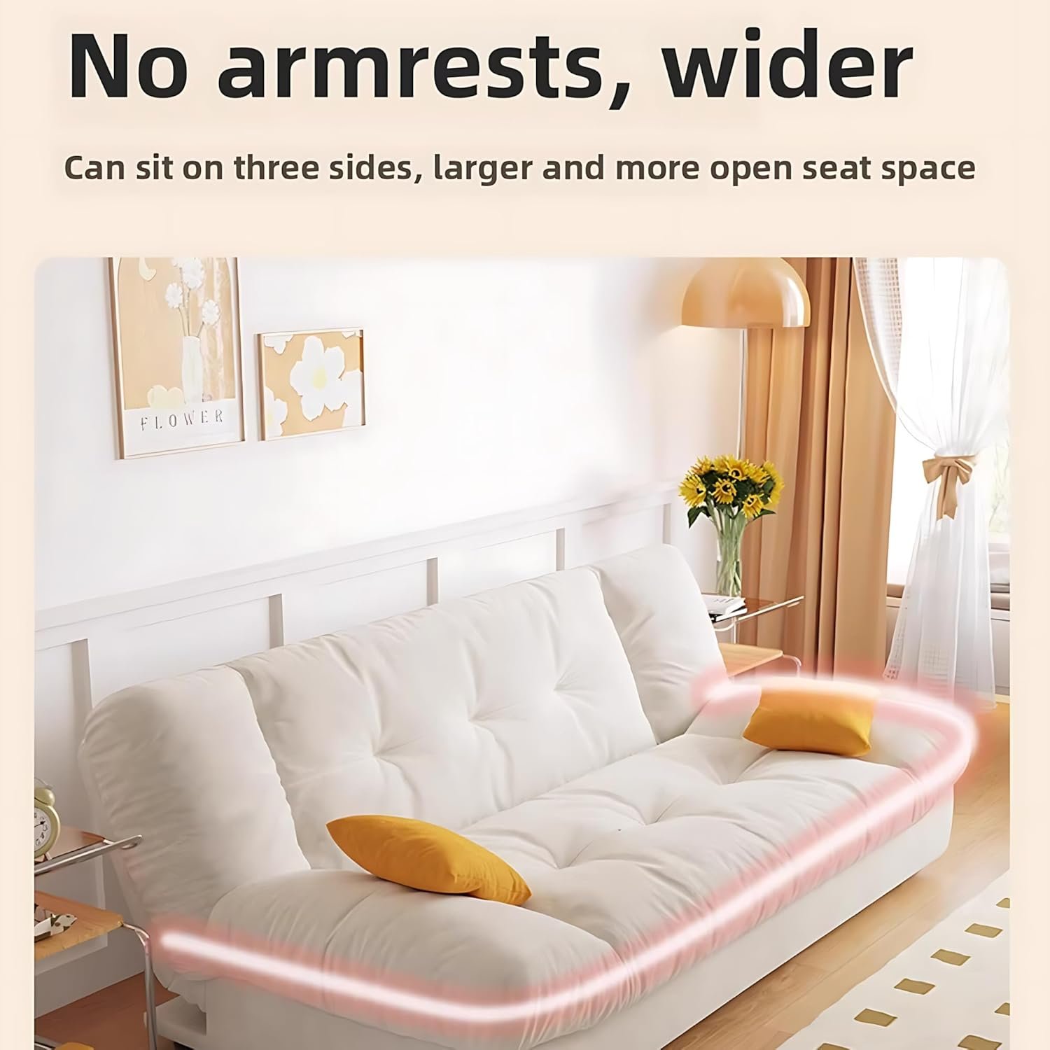 KUSTOMDECO Luxury 3-Seater Fabric Sofa Bed | Modern Convertible Couch Convertible Fabric Folding Sofa for Living Room Furniture, Guest Room & Bedroom | Space-Saving Tufted Design (White) - Image 7