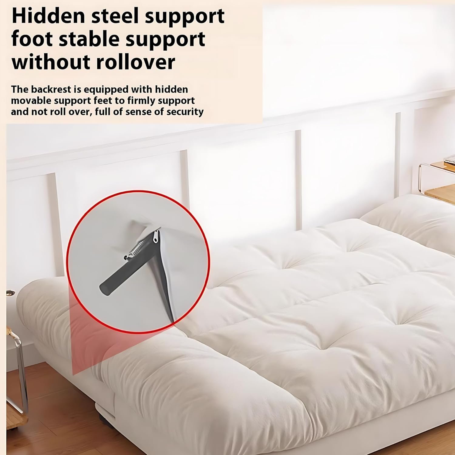 KUSTOMDECO Luxury 3-Seater Fabric Sofa Bed | Modern Convertible Couch Convertible Fabric Folding Sofa for Living Room Furniture, Guest Room & Bedroom | Space-Saving Tufted Design (White) - Image 9