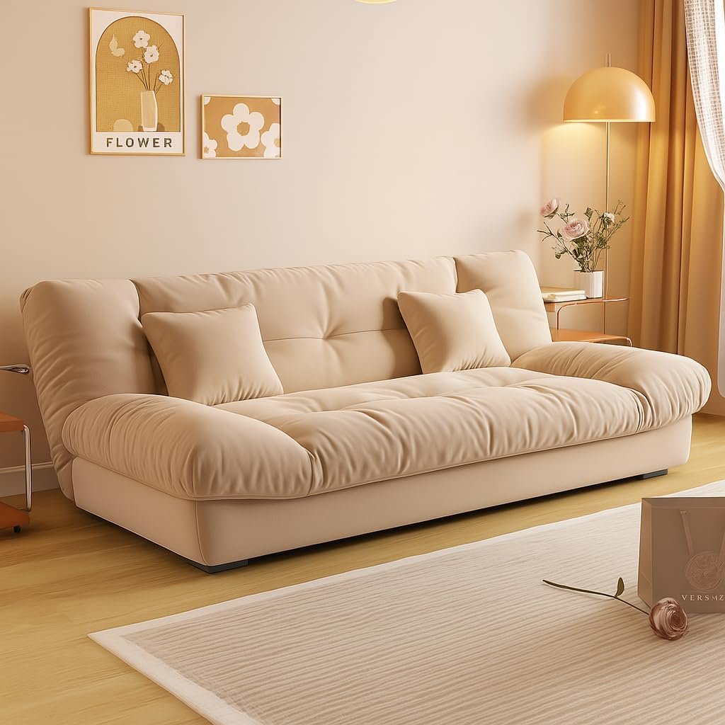 KUSTOMDECO Luxury 3-Seater Fabric Sofa Bed | Modern Convertible Couch Convertible Fabric Folding Sofa for Living Room Furniture, Guest Room & Bedroom | Space-Saving Tufted Design (Yellow) - Image 13