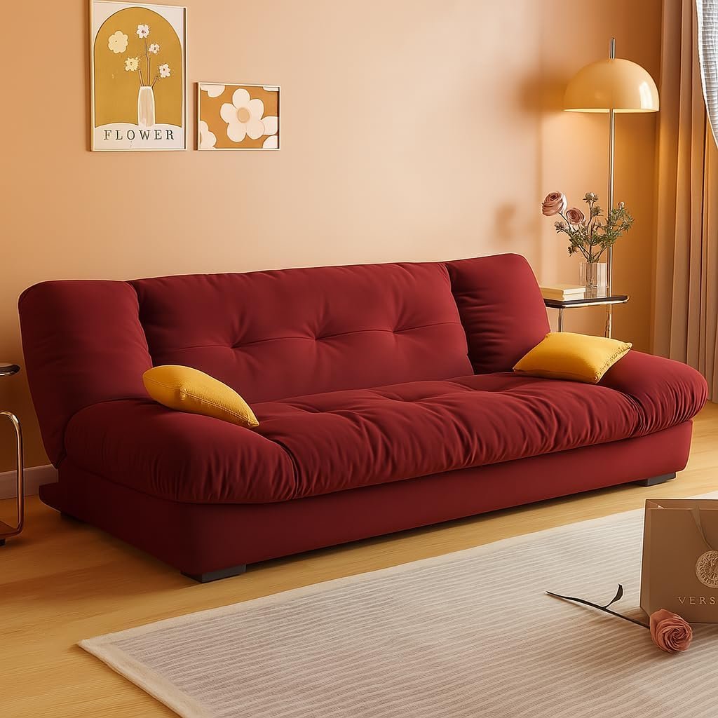 KUSTOMDECO Luxury 3-Seater Fabric Sofa Bed | Modern Convertible Couch Convertible Fabric Folding Sofa for Living Room Furniture, Guest Room & Bedroom | Space-Saving Tufted Design (Yellow) - Image 14