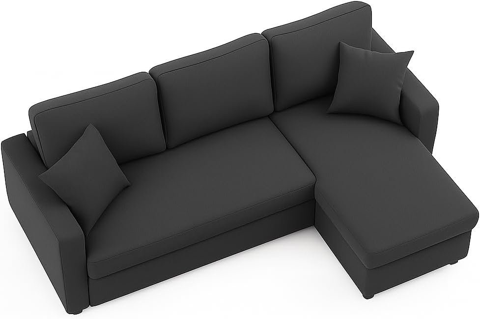 Hunter 3-Seater L-Shaped Sofa Cum Bed with Storage | Convertible Fabric Corner Couch for Living Room Furniture | Cushion Back | Track Arms & Metal Frame | Blue (Gray) - Image 3