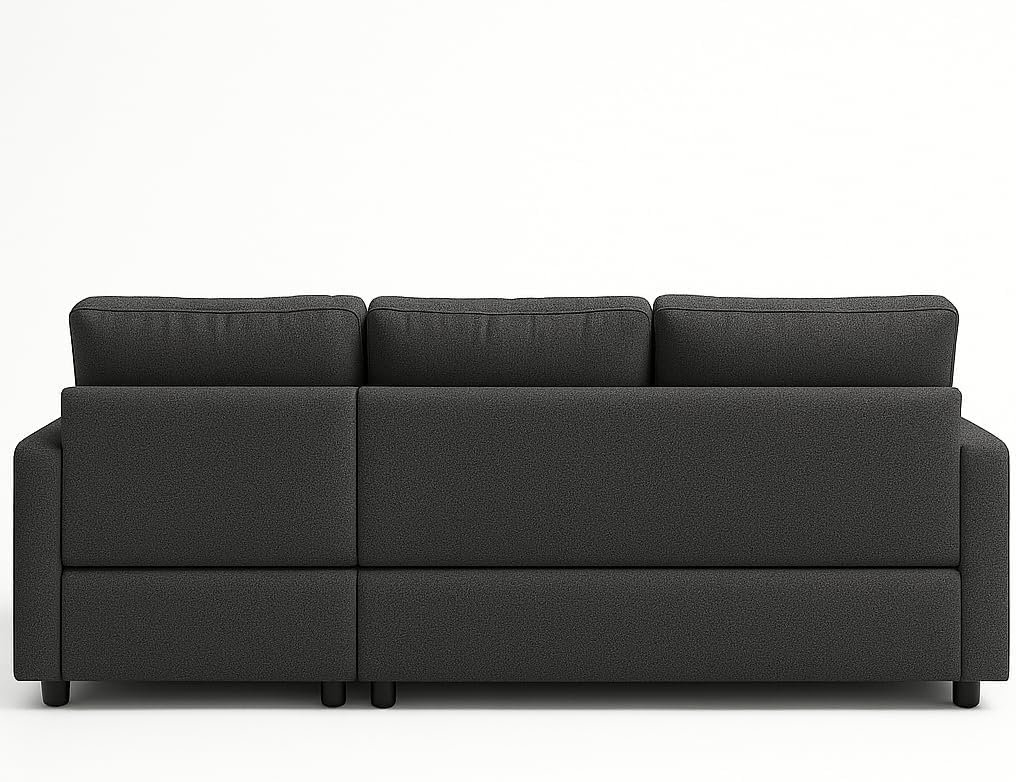 Hunter 3-Seater L-Shaped Sofa Cum Bed with Storage | Convertible Fabric Corner Couch for Living Room Furniture | Cushion Back | Track Arms & Metal Frame | Blue (Gray) - Image 4