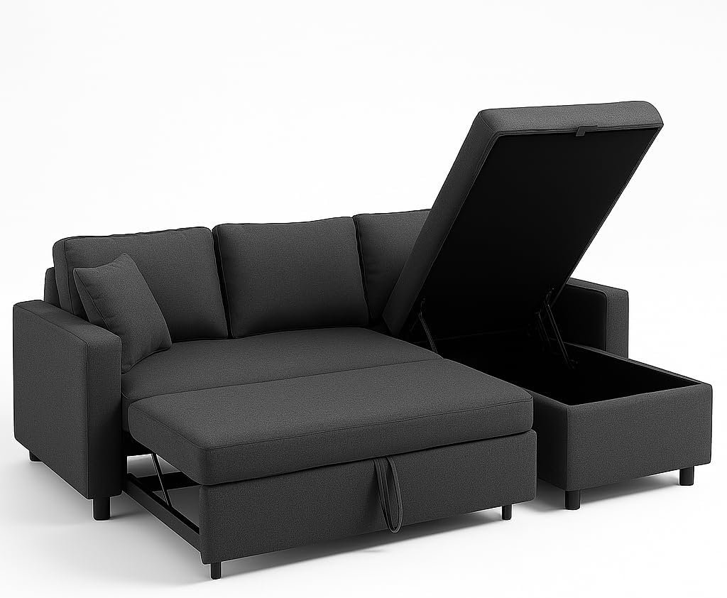 Hunter 3-Seater L-Shaped Sofa Cum Bed with Storage | Convertible Fabric Corner Couch for Living Room Furniture | Cushion Back | Track Arms & Metal Frame | Blue (Gray) - Image 5