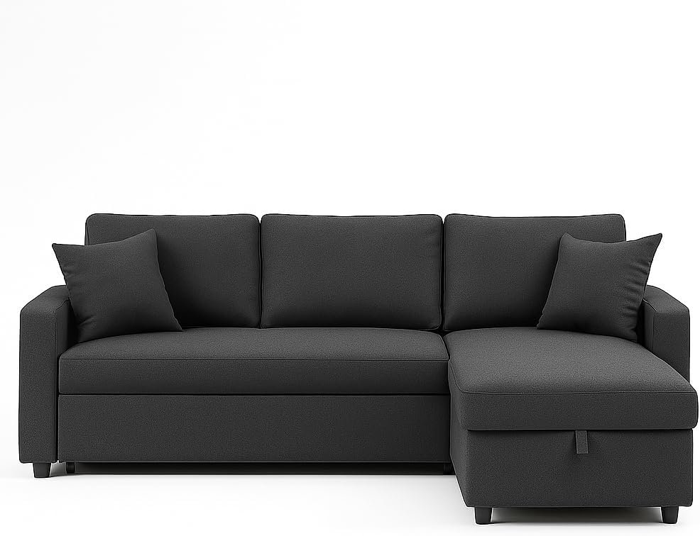 Hunter 3-Seater L-Shaped Sofa Cum Bed with Storage | Convertible Fabric Corner Couch for Living Room Furniture | Cushion Back | Track Arms & Metal Frame | Blue (Gray) - Image 7