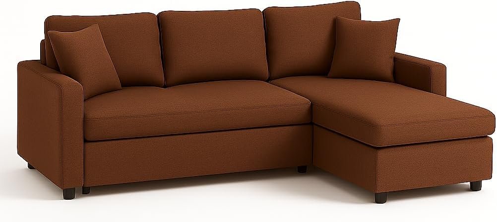 Hunter 3-Seater L-Shaped Sofa Cum Bed with Storage | Convertible Fabric Corner Couch for Living Room Furniture | Cushion Back | Track Arms & Metal Frame | Blue (Gray) - Image 9