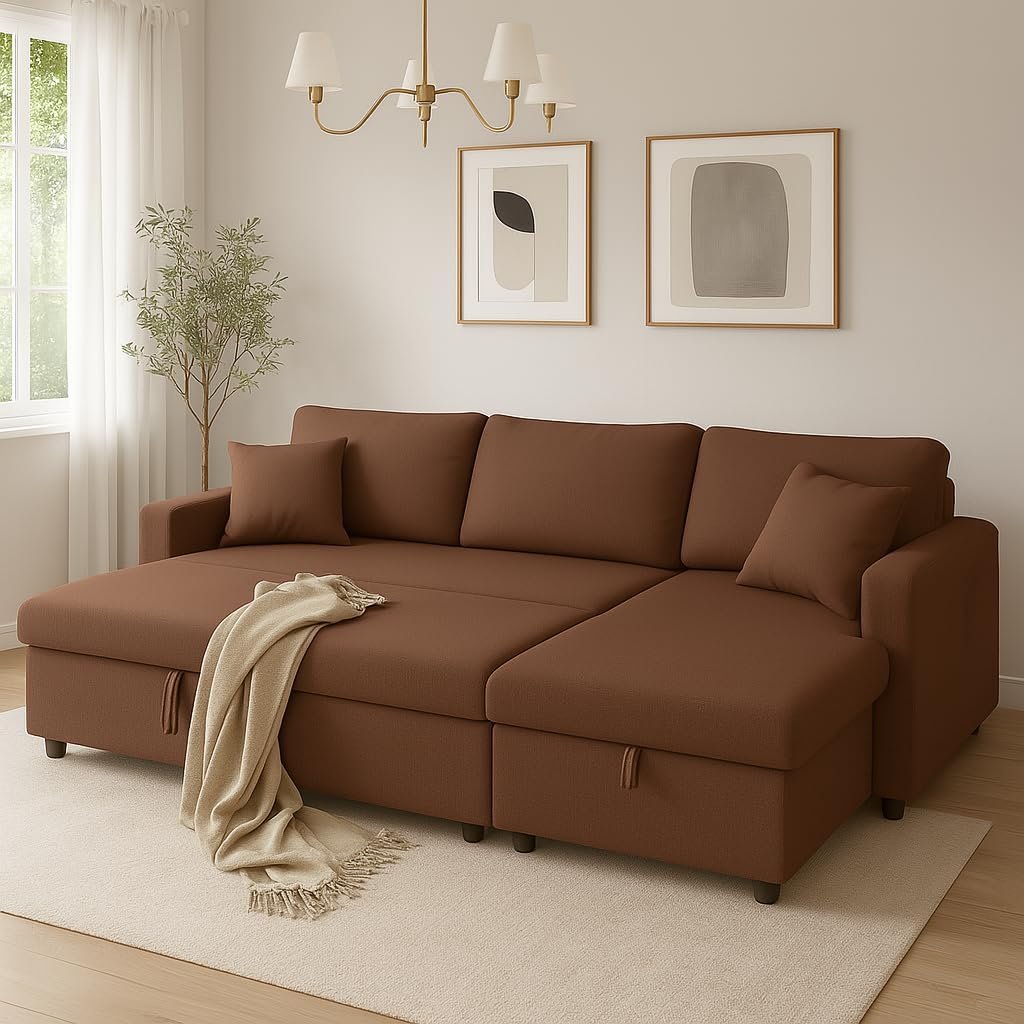 Hunter 3-Seater L-Shaped Sofa Cum Bed with Storage | Convertible Fabric Corner Couch for Living Room Furniture | Cushion Back | Track Arms & Metal Frame | Blue (Gray) - Image 10