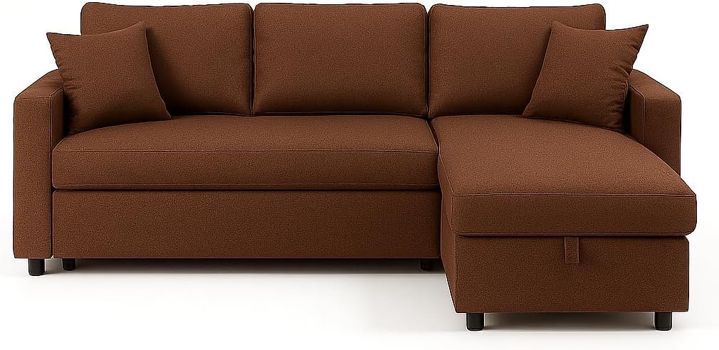 Hunter 3-Seater L-Shaped Sofa Cum Bed with Storage | Convertible Fabric Corner Couch for Living Room Furniture | Cushion Back | Track Arms & Metal Frame | Blue (Gray) - Image 13