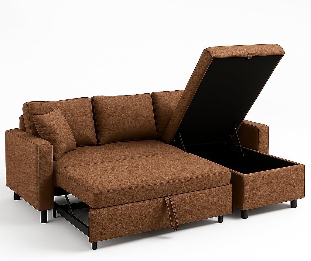 Hunter 3-Seater L-Shaped Sofa Cum Bed with Storage | Convertible Fabric Corner Couch for Living Room Furniture | Cushion Back | Track Arms & Metal Frame | Blue (Gray) - Image 14