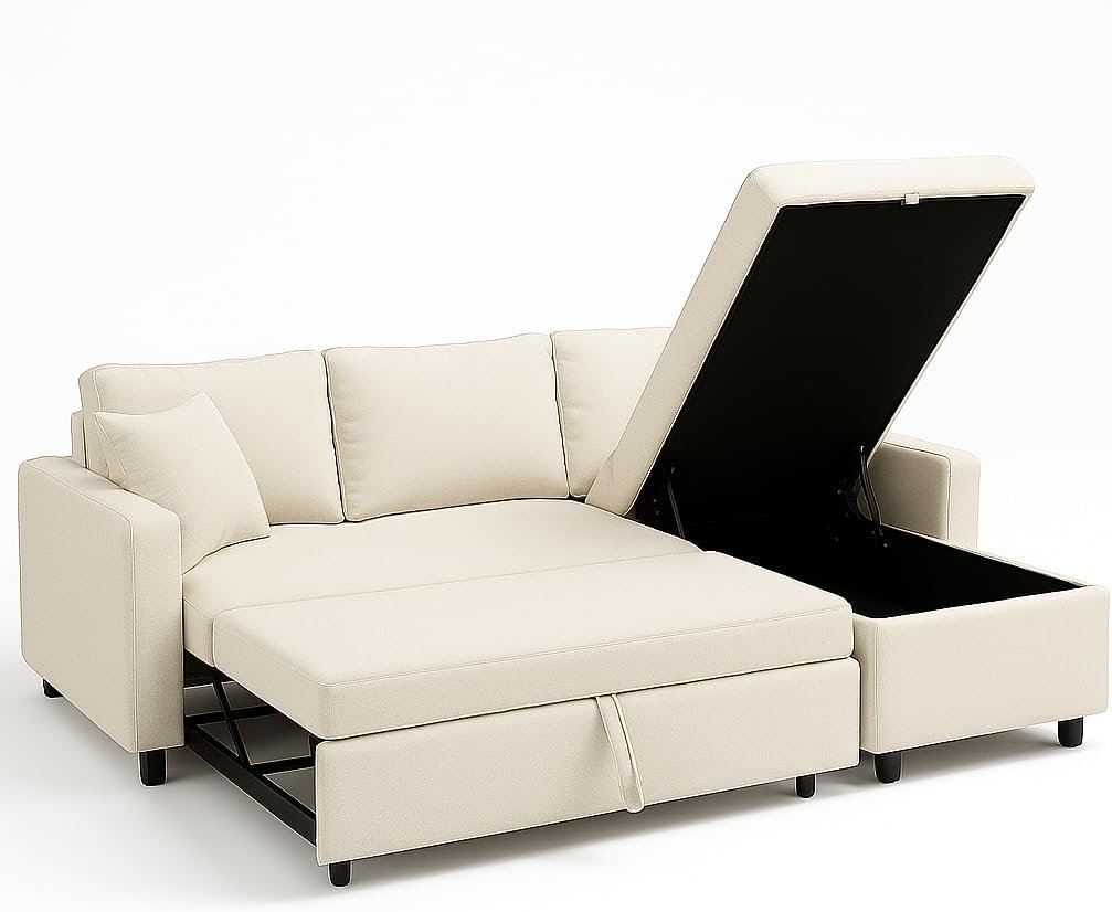 Hunter 3-Seater L-Shaped Sofa Cum Bed with Storage | Convertible Fabric Corner Couch for Living Room Furniture | Cushion Back | Track Arms & Metal Frame | Blue (Gray) - Image 22