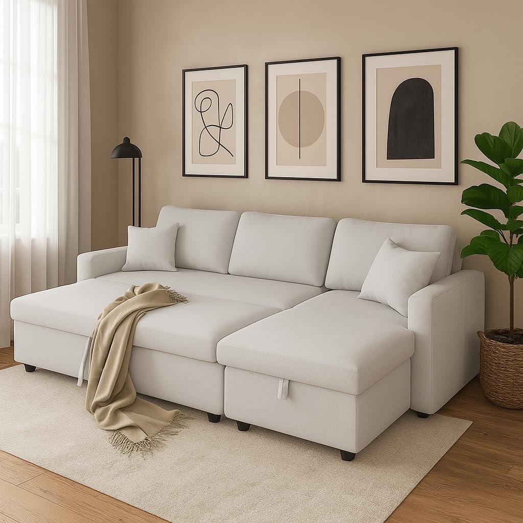 Hunter 3-Seater L-Shaped Sofa Cum Bed with Storage | Convertible Fabric Corner Couch for Living Room Furniture | Cushion Back | Track Arms & Metal Frame | Blue (Gray) - Image 24