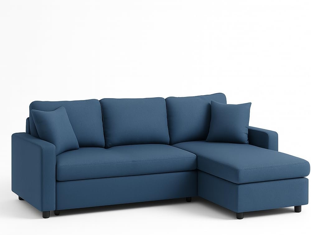 Hunter 3-Seater L-Shaped Sofa Cum Bed with Storage | Convertible Fabric Corner Couch for Living Room Furniture | Cushion Back | Track Arms & Metal Frame | Blue (Gray) - Image 25