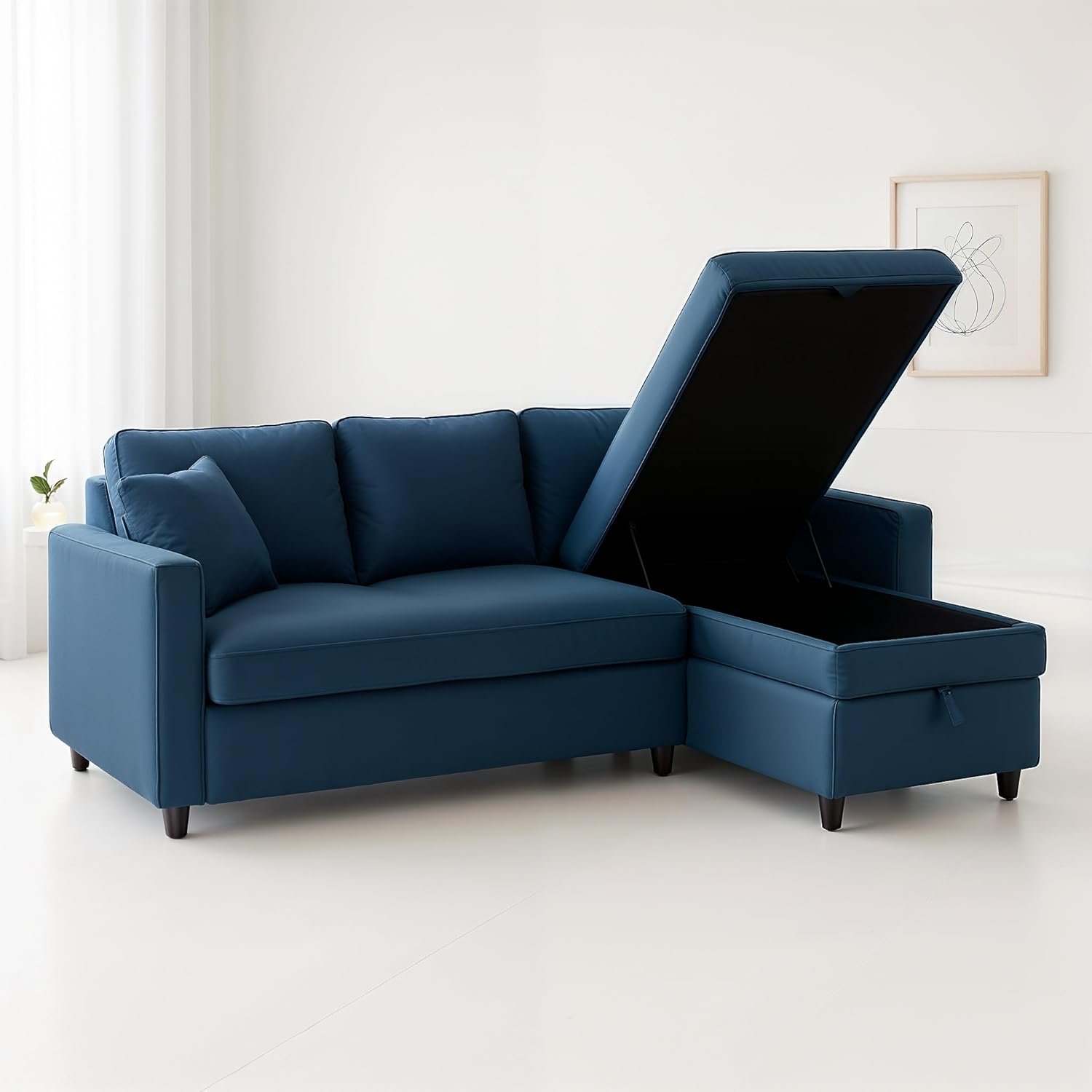 Hunter 3-Seater L-Shaped Sofa Cum Bed with Storage | Convertible Fabric Corner Couch for Living Room Furniture | Cushion Back | Track Arms & Metal Frame | Blue (Gray) - Image 26