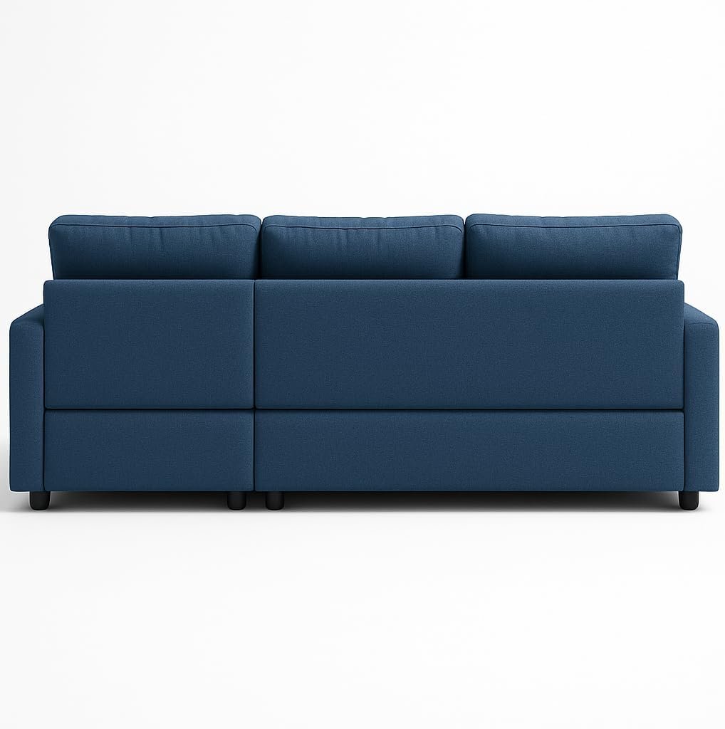 Hunter 3-Seater L-Shaped Sofa Cum Bed with Storage | Convertible Fabric Corner Couch for Living Room Furniture | Cushion Back | Track Arms & Metal Frame | Blue (Gray) - Image 27