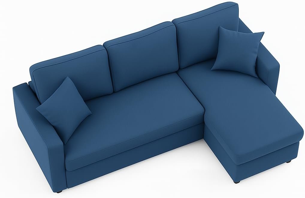 Hunter 3-Seater L-Shaped Sofa Cum Bed with Storage | Convertible Fabric Corner Couch for Living Room Furniture | Cushion Back | Track Arms & Metal Frame | Blue (Gray) - Image 33