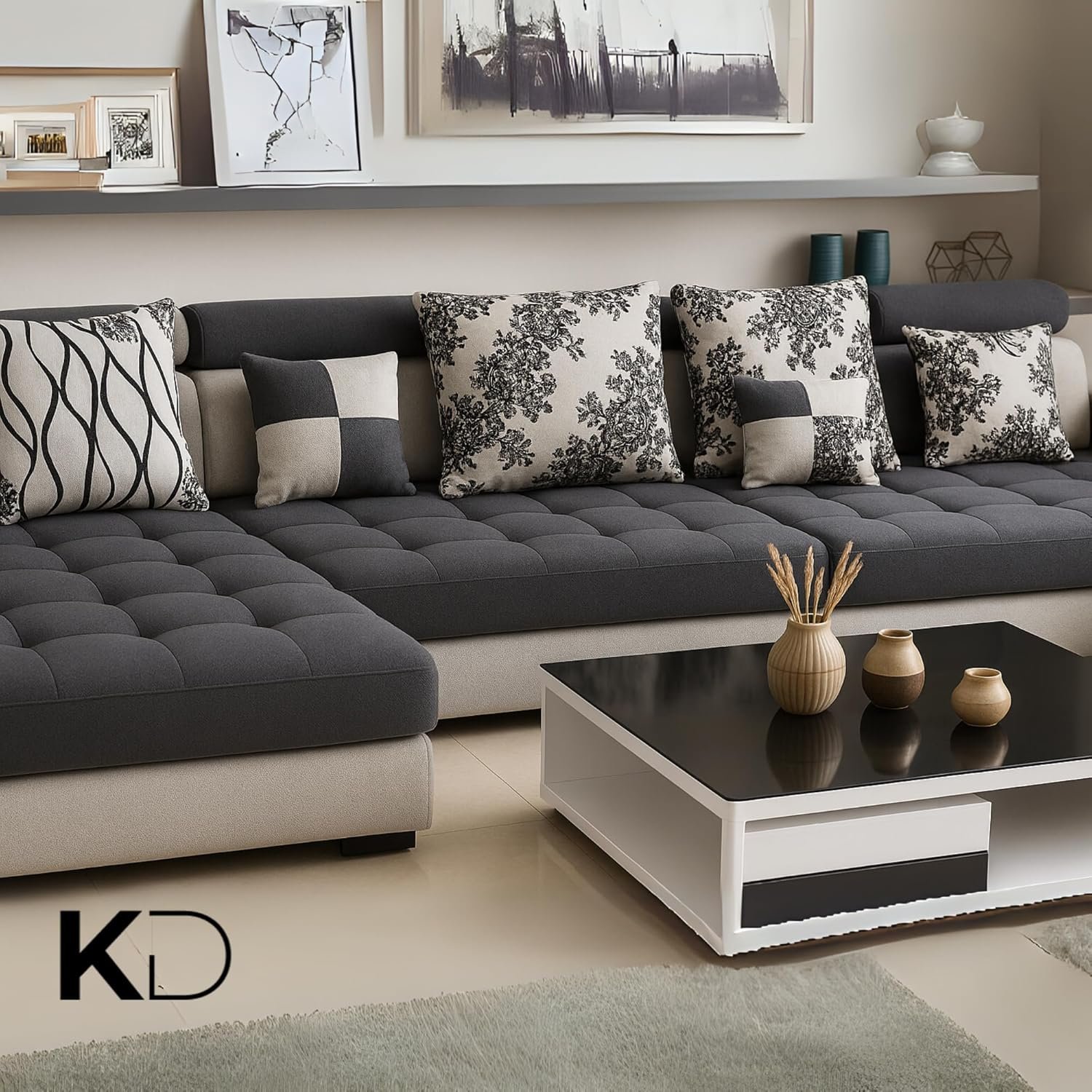 KUSTOMDECO Modern U-Shaped Sectional Sofa Set | Luxury Fabric Upholstered 10-Seater Solid Wood Sofa for Spacious Living Room Furniture (BLUE) - Image 12