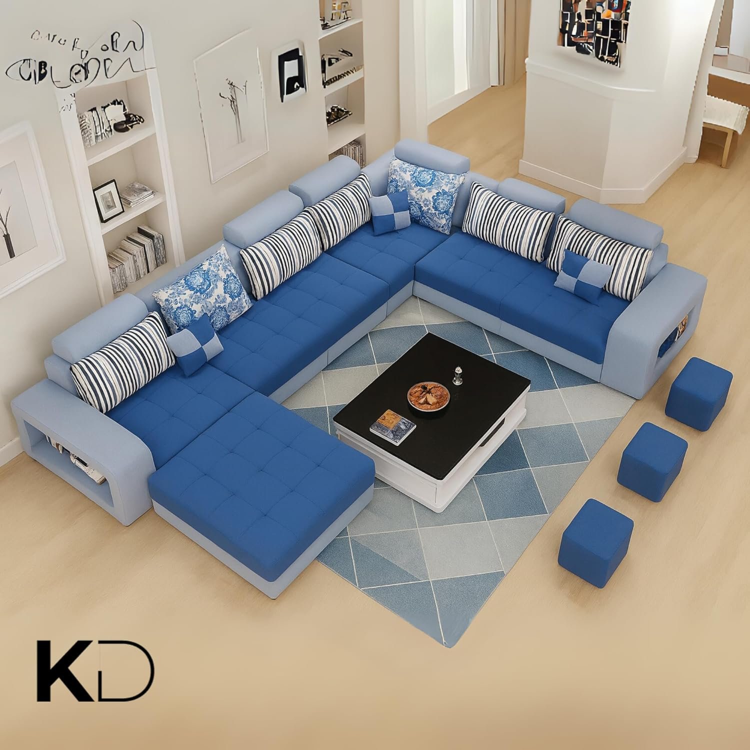 KUSTOMDECO Modern U-Shaped Sectional Sofa Set | Luxury Fabric Upholstered 10-Seater Solid Wood Sofa for Spacious Living Room Furniture (GREY) - Image 7