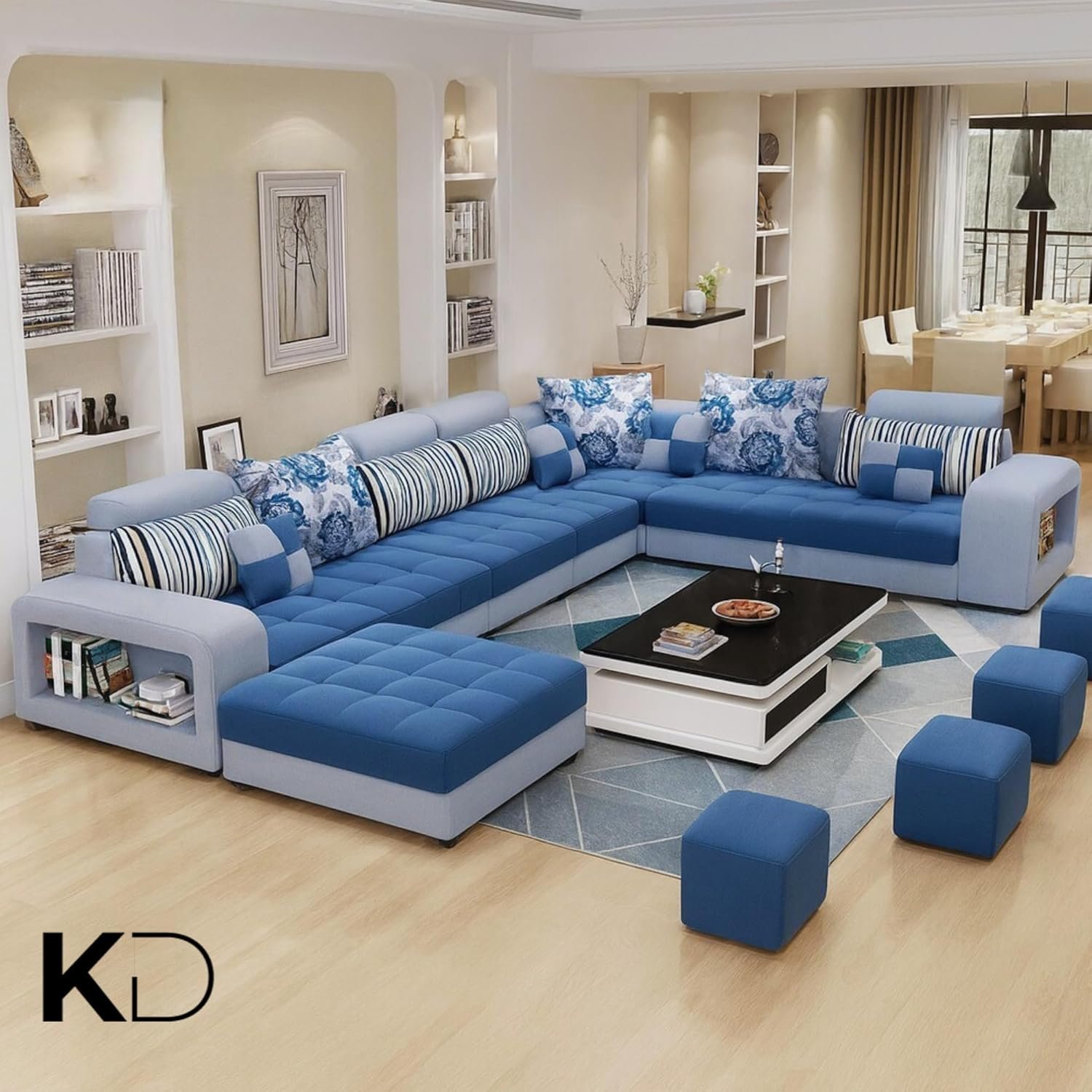 KUSTOMDECO Modern U-Shaped Sectional Sofa Set | Luxury Fabric Upholstered 10-Seater Solid Wood Sofa for Spacious Living Room Furniture (GREY) - Image 9