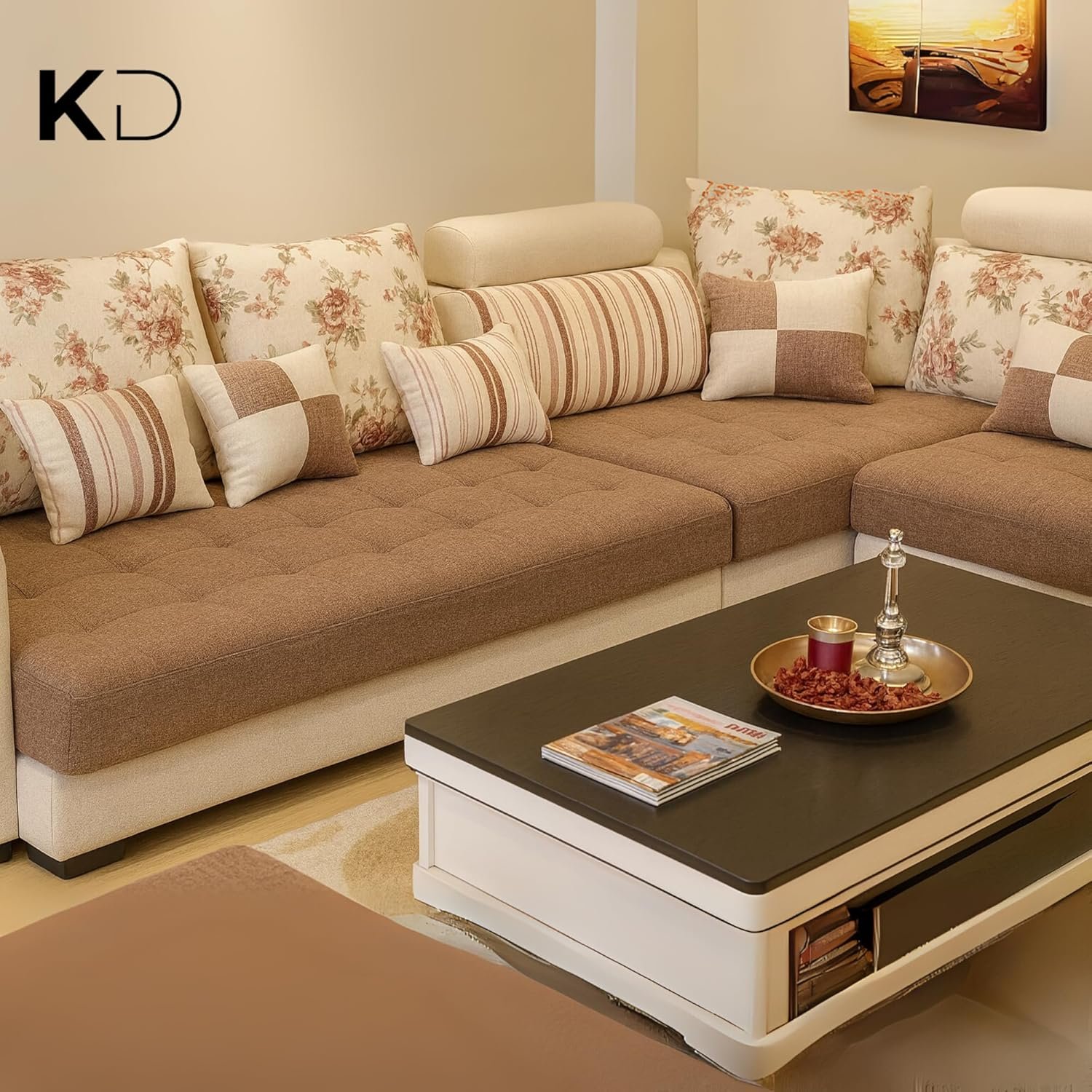 KUSTOMDECO Modern U-Shaped Sectional Sofa Set | Luxury Fabric Upholstered 10-Seater Solid Wood Sofa for Spacious Living Room Furniture (GREY) - Image 12