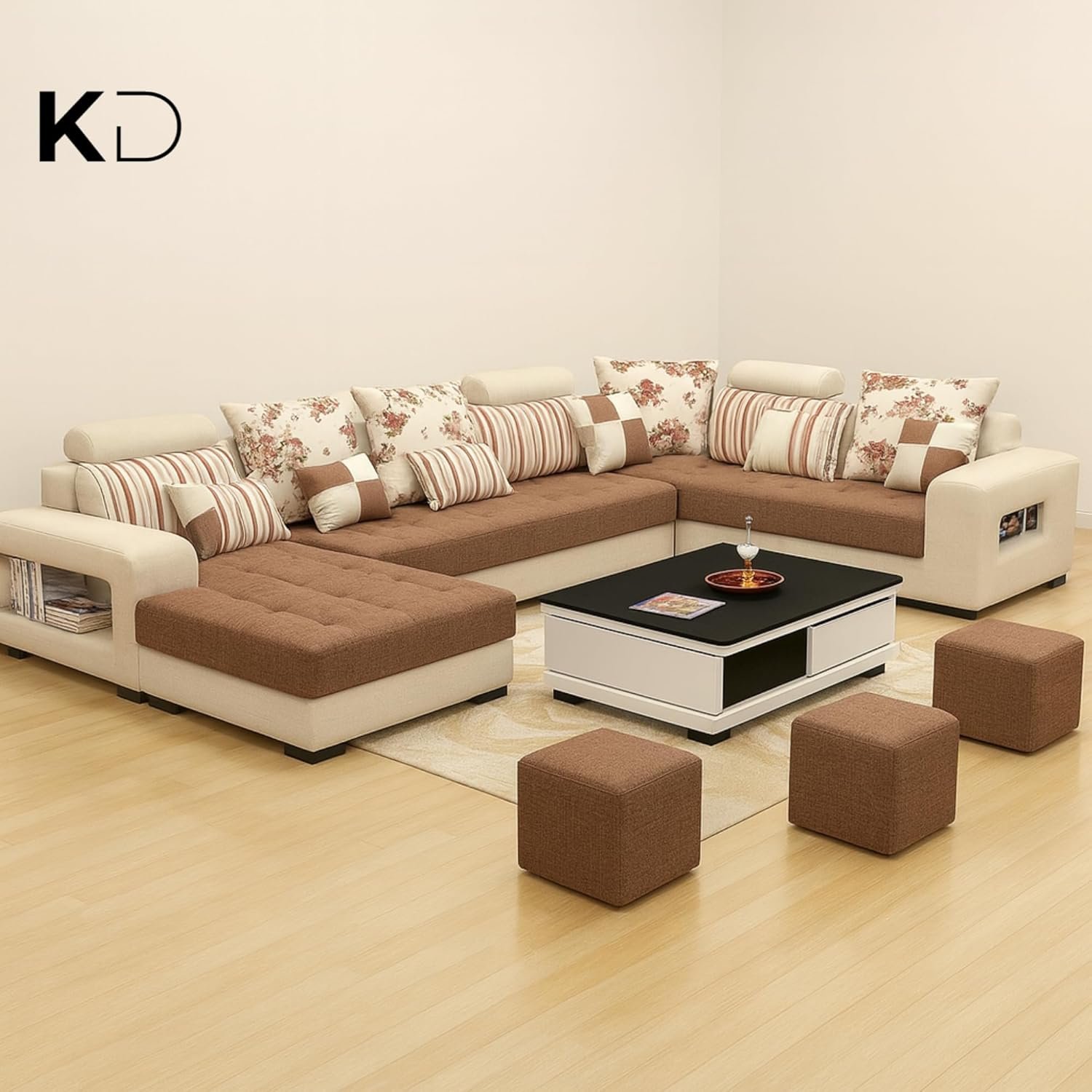 KUSTOMDECO Modern U-Shaped Sectional Sofa Set | Luxury Fabric Upholstered 10-Seater Solid Wood Sofa for Spacious Living Room Furniture (GREY) - Image 13