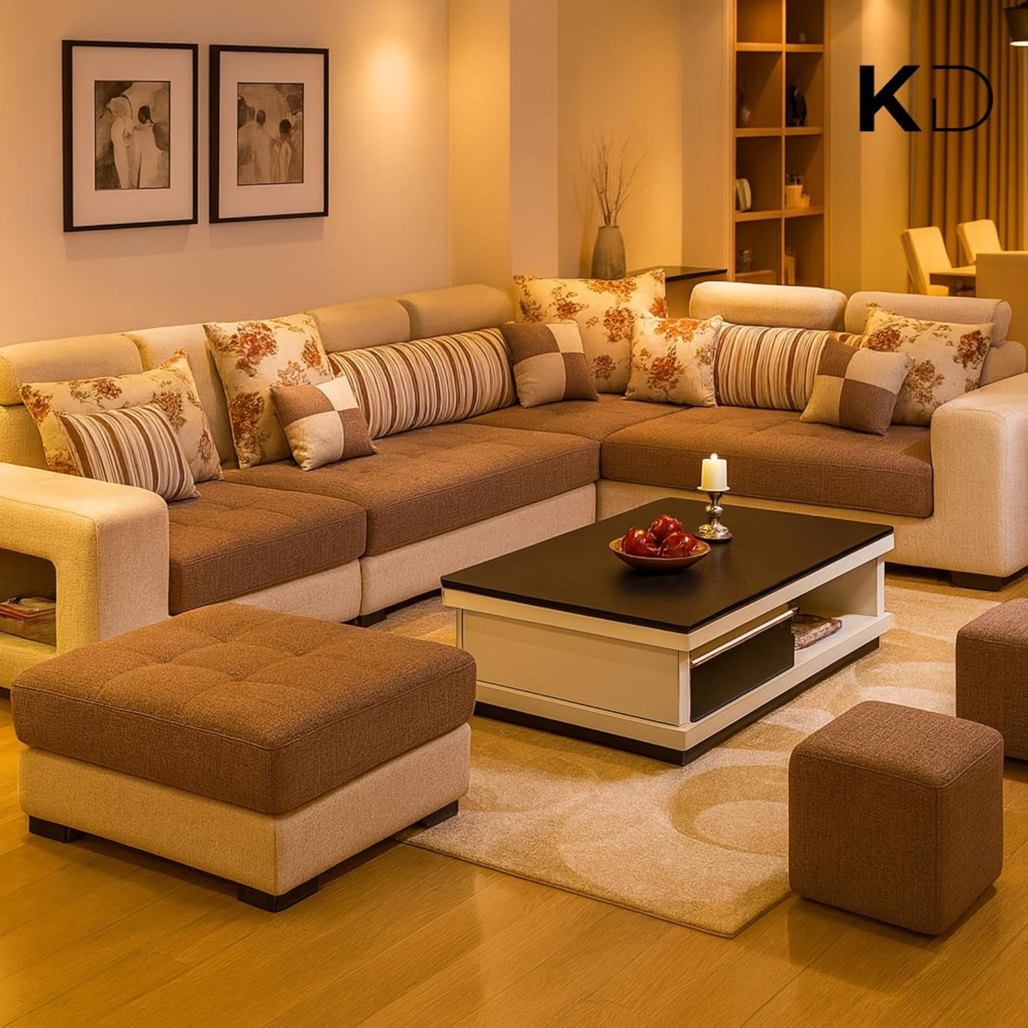 KUSTOMDECO Modern U-Shaped Sectional Sofa Set | Luxury Fabric Upholstered 10-Seater Solid Wood Sofa for Spacious Living Room Furniture (GREY) - Image 14