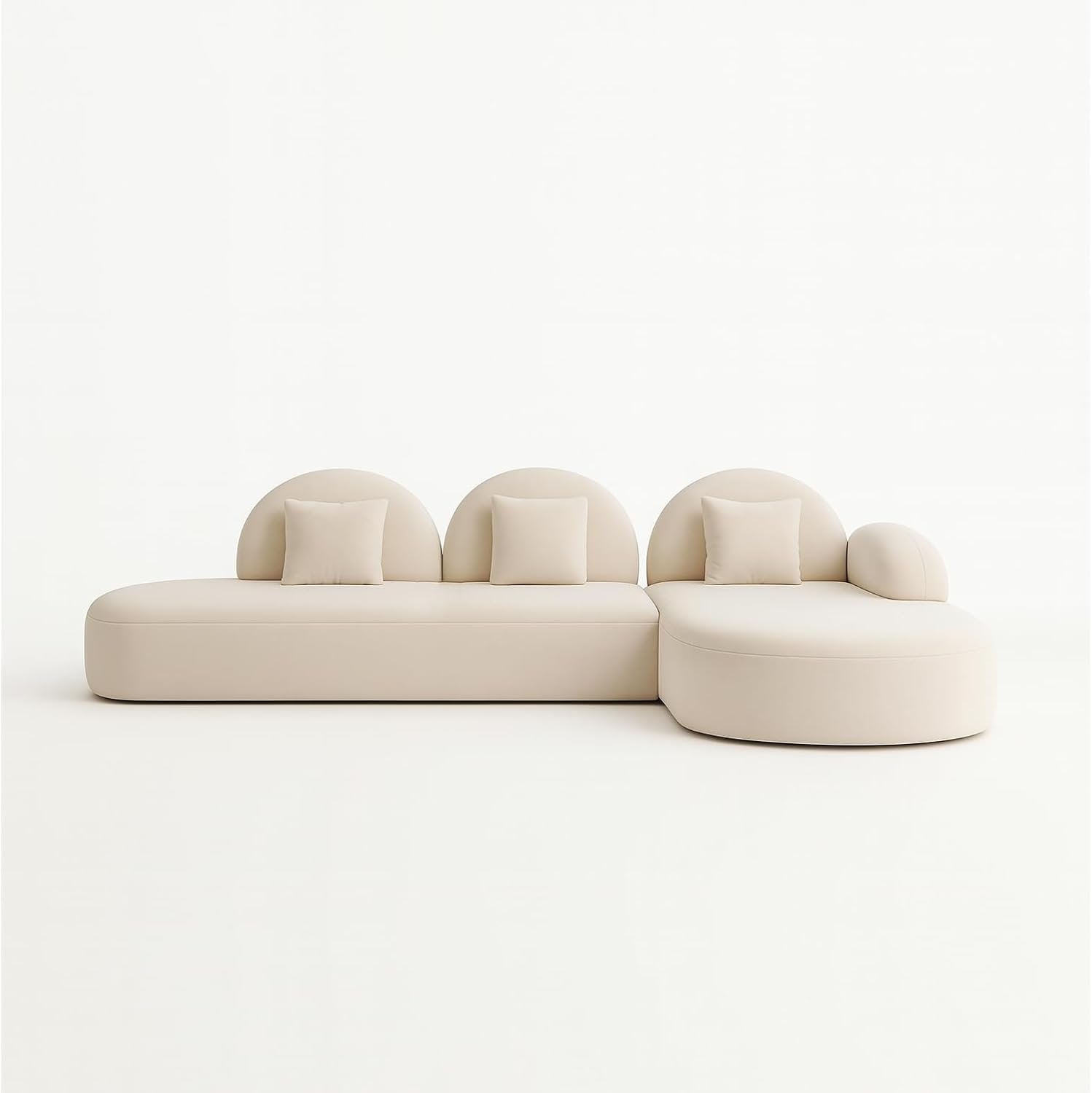 KUSTOMDECO Luxury Velvet Sectional Sofa Set | Beige Overstuffed L-Shaped Sofa Set Modular Cloud-Shaped Corner Sofa with Footstool Living Room Furniture (L Shape Left Only)