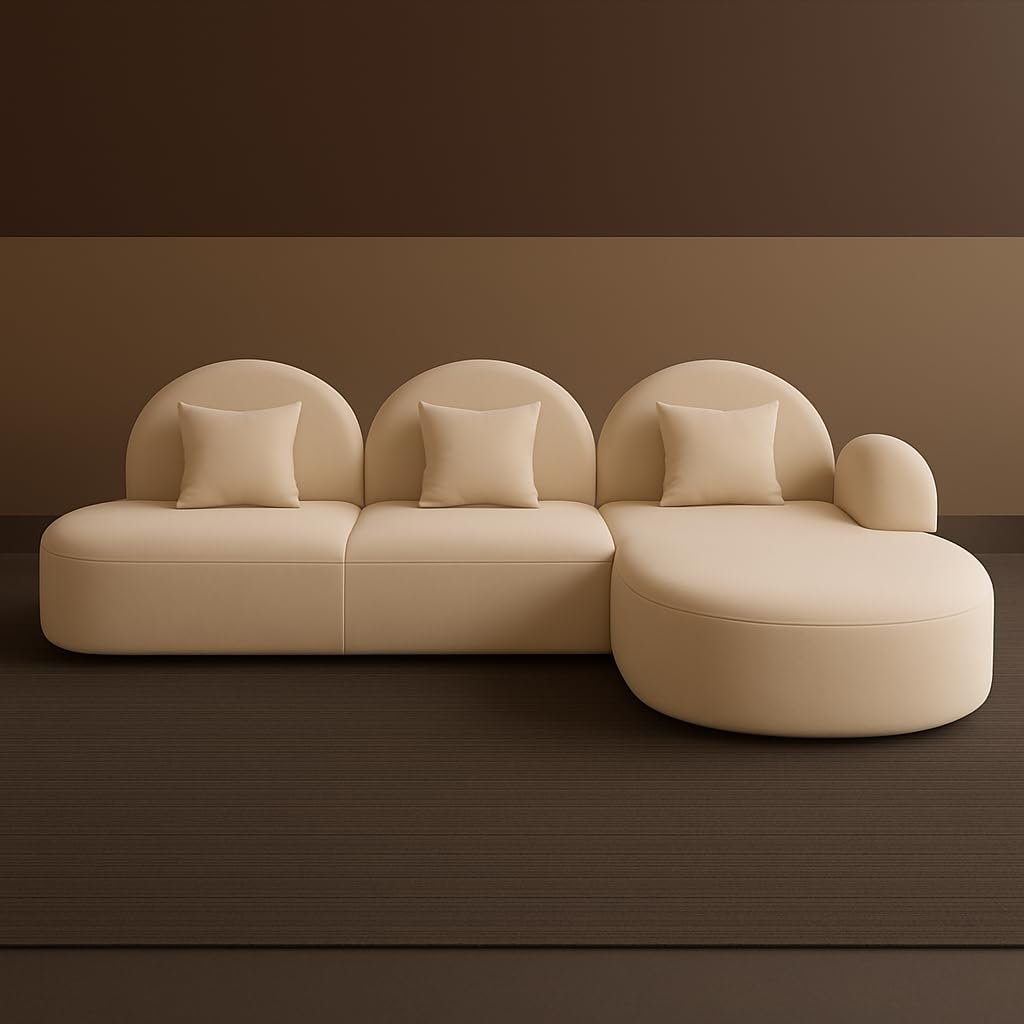 KUSTOMDECO Luxury Velvet Sectional Sofa Set | Beige Overstuffed L-Shaped Sofa Set Modular Cloud-Shaped Corner Sofa with Footstool Living Room Furniture (L Shape Left Only) - Image 2