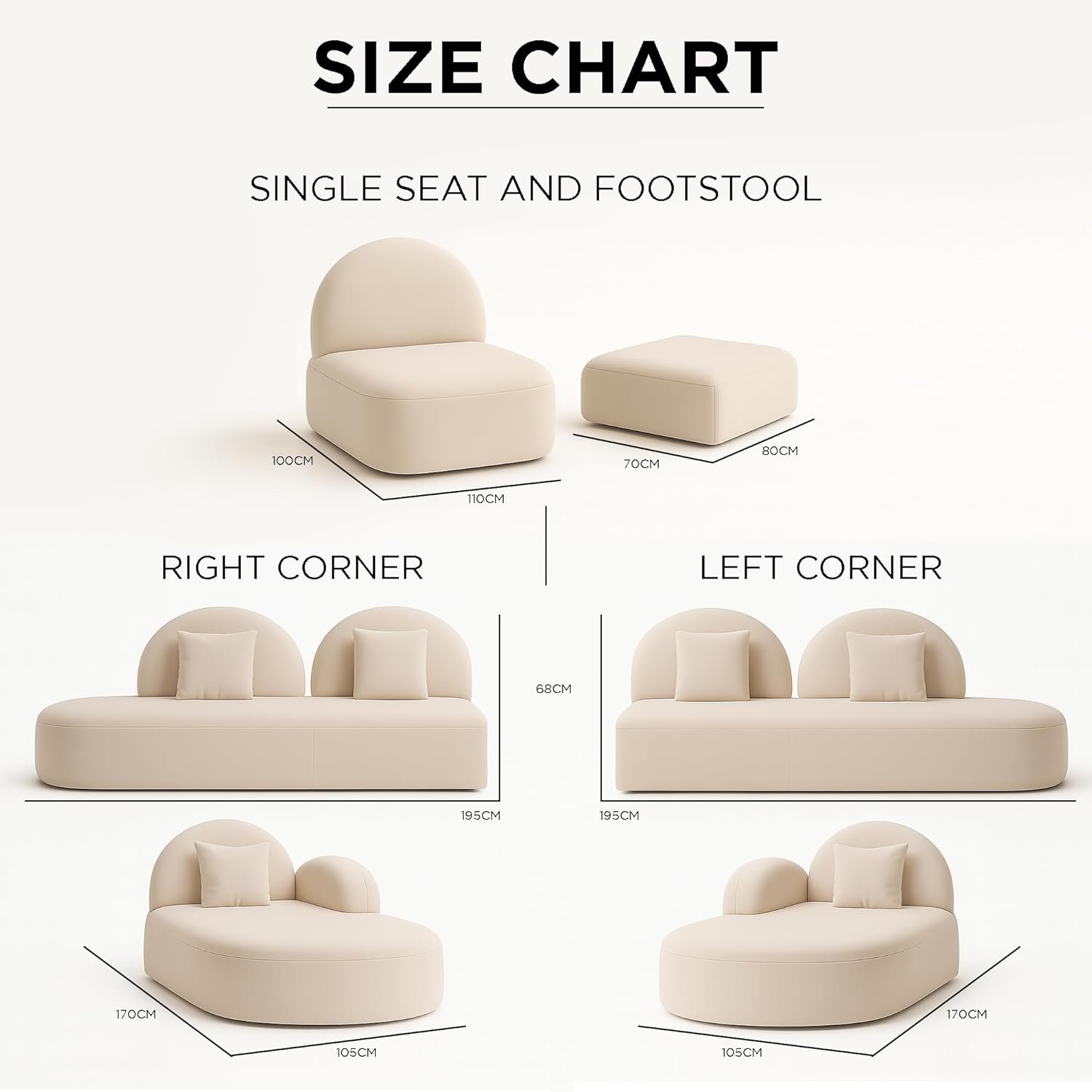 KUSTOMDECO Luxury Velvet Sectional Sofa Set | Beige Overstuffed L-Shaped Sofa Set Modular Cloud-Shaped Corner Sofa with Footstool Living Room Furniture (L Shape Left Only) - Image 3