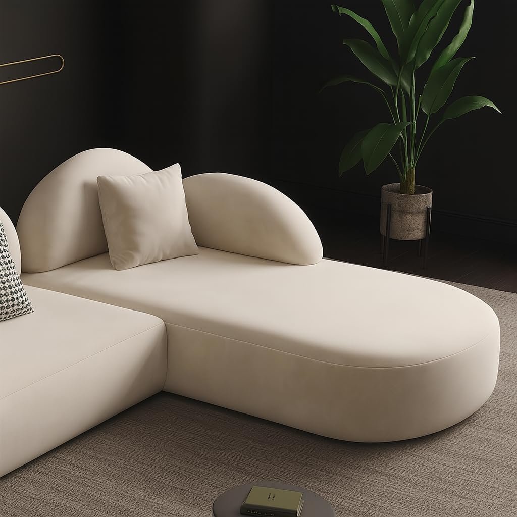 KUSTOMDECO Luxury Velvet Sectional Sofa Set | Beige Overstuffed L-Shaped Sofa Set Modular Cloud-Shaped Corner Sofa with Footstool Living Room Furniture (L Shape Left Only) - Image 9