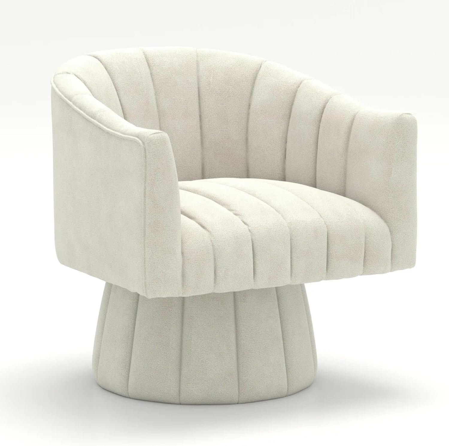 KUSTOMDECO 360° Swivel Velvet Barrel Accent Chair | Mid-Century Round Sofa Chair with Upholstered Cushion armchair for living room, Bedroom, Office, Small, Pumpkin Design (Beige) - Image 5