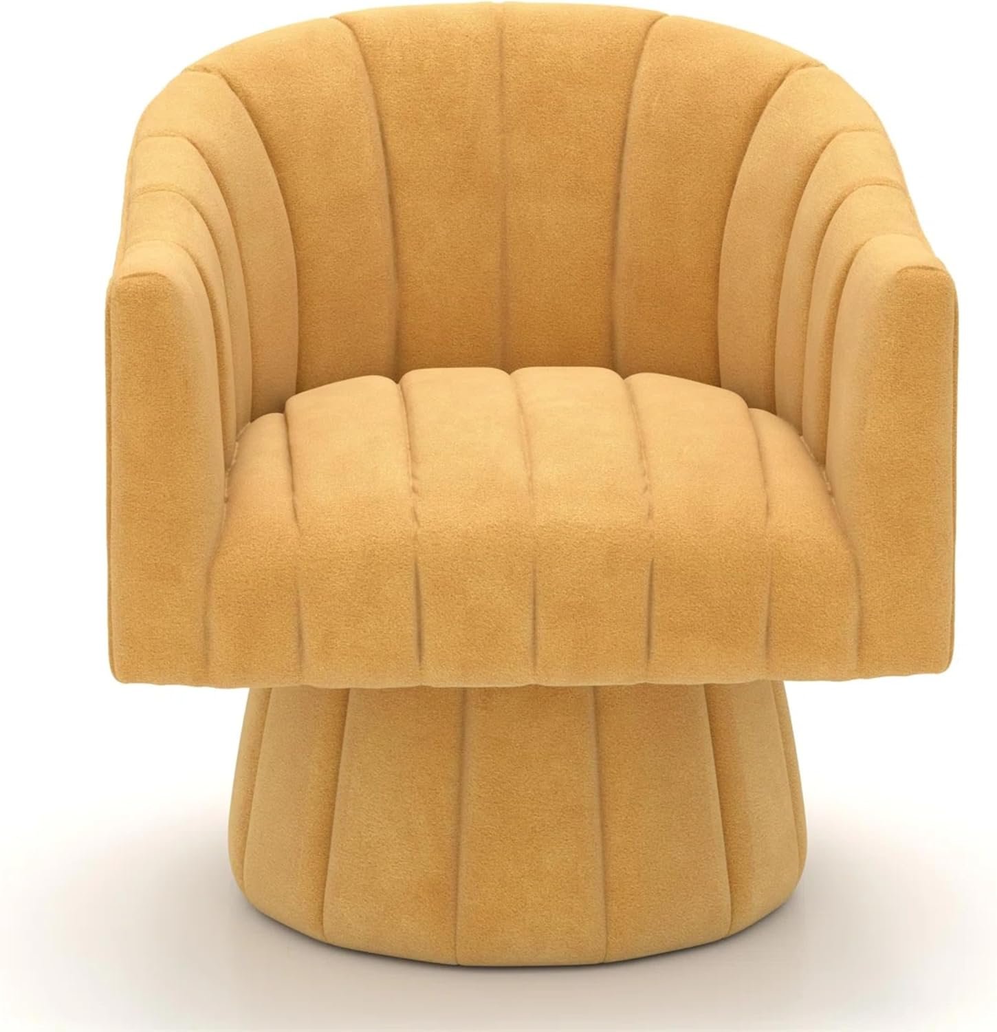 KUSTOMDECO 360° Swivel Velvet Barrel Accent Chair | Mid-Century Round Sofa Chair with Upholstered Cushion armchair for living room, Bedroom, Office, Small, Pumpkin Design (Beige) - Image 17