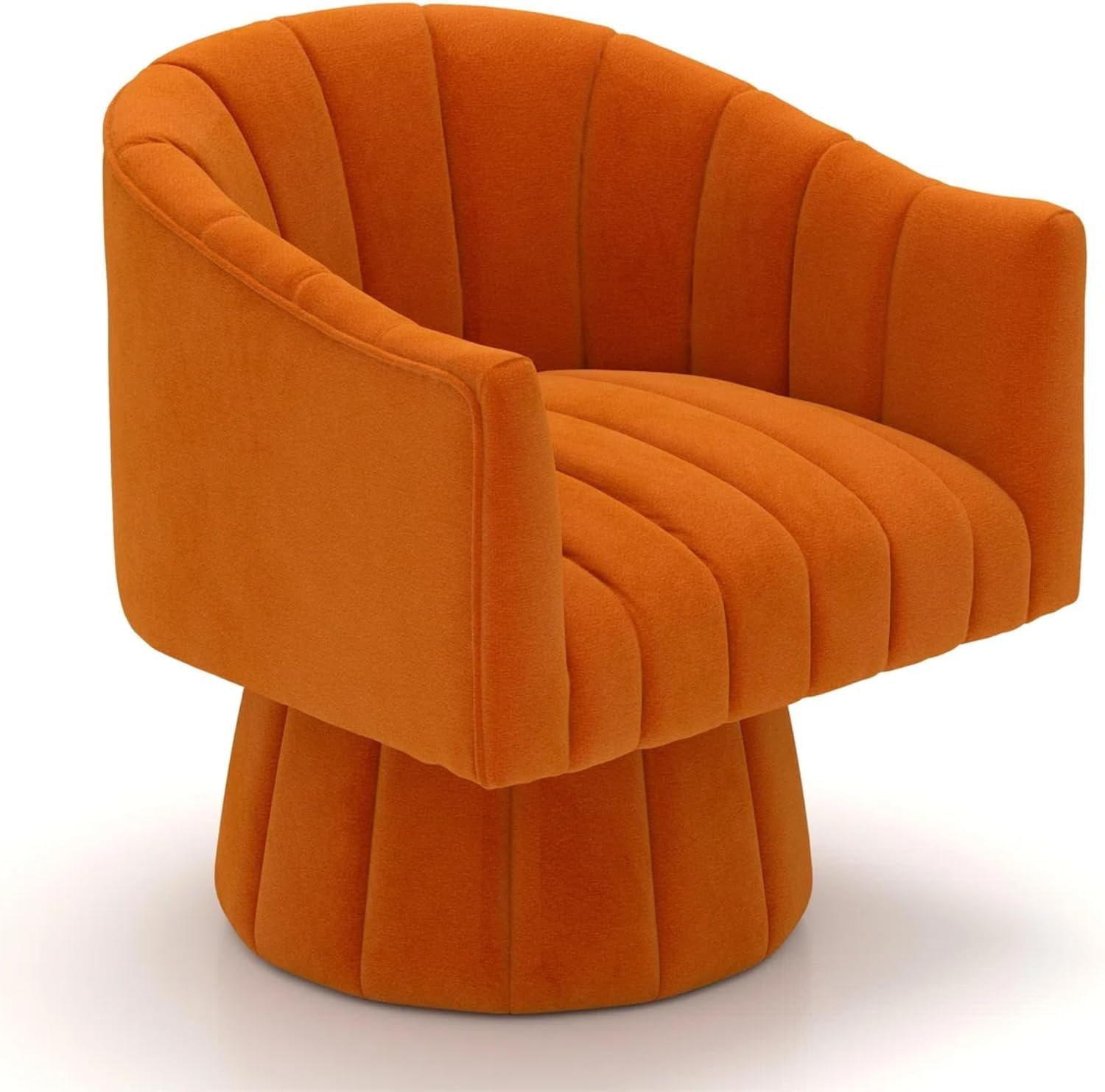 KUSTOMDECO 360° Swivel Velvet Barrel Accent Chair | Mid-Century Round Sofa Chair with Upholstered Cushion armchair for living room, Bedroom, Office, Small, Pumpkin Design (Beige) - Image 22
