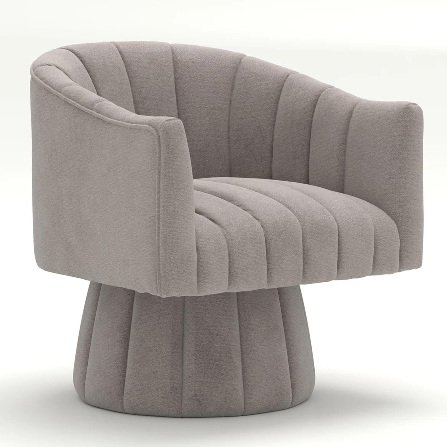 KUSTOMDECO 360° Swivel Velvet Barrel Accent Chair | Mid-Century Round Sofa Chair with Upholstered Cushion armchair for living room, Bedroom, Office, Small, Pumpkin Design (Beige) - Image 28