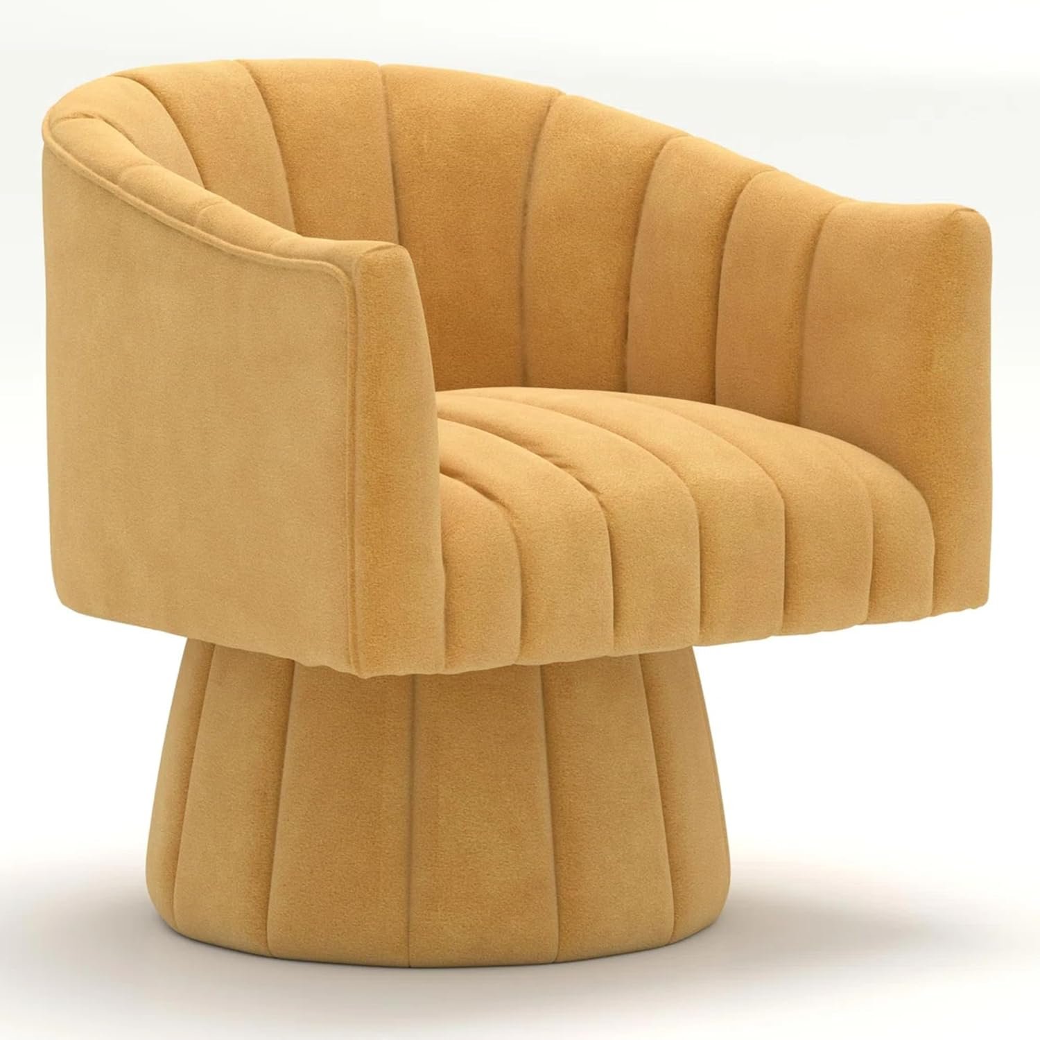 KUSTOMDECO 360° Swivel Velvet Barrel Accent Chair | Mid-Century Round Sofa Chair with Upholstered Cushion armchair for living room, Bedroom, Office, Small, Pumpkin Design (Mustard) - Image 3