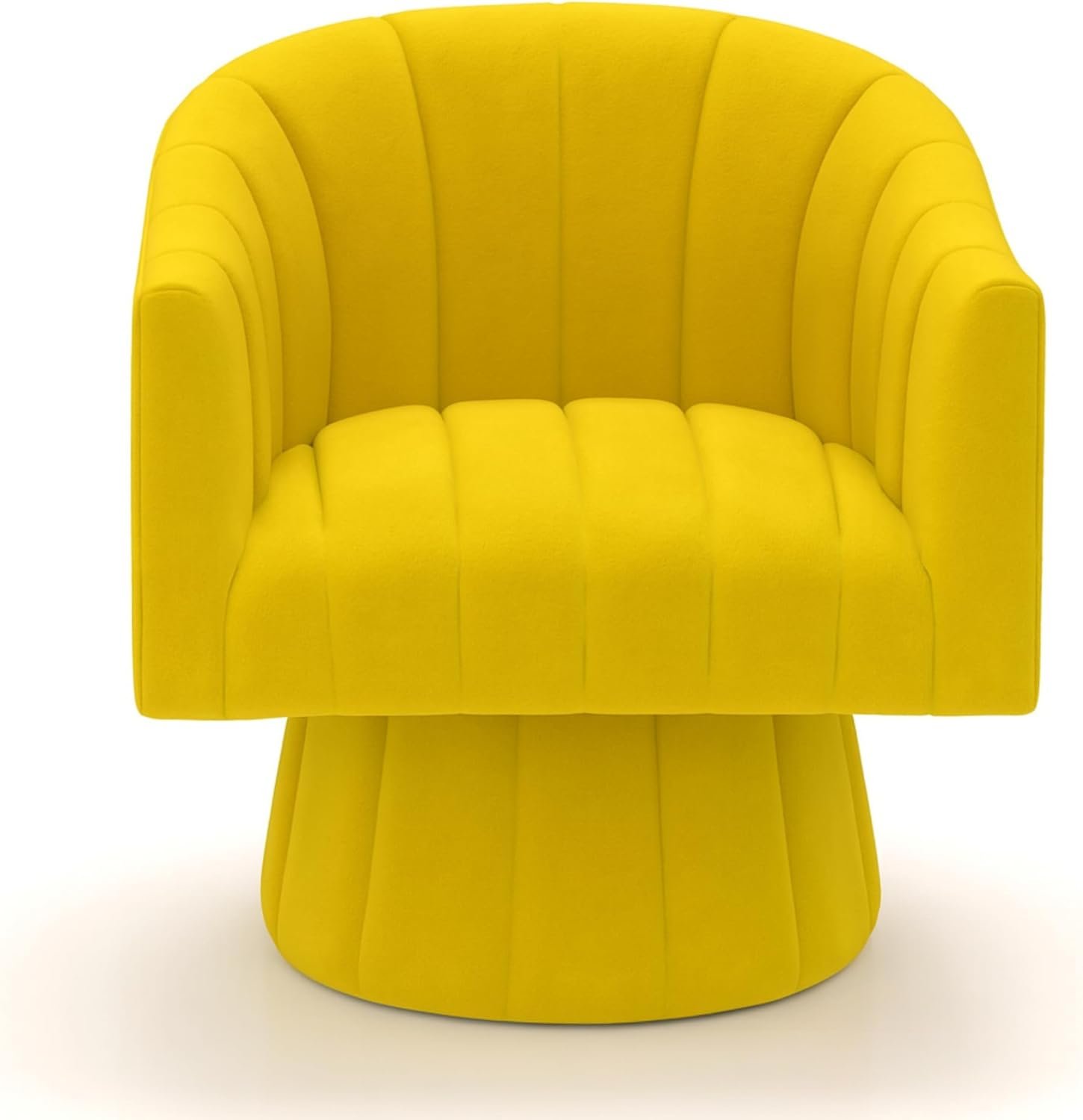 KUSTOMDECO 360° Swivel Velvet Barrel Accent Chair | Mid-Century Round Sofa Chair with Upholstered Cushion armchair for living room, Bedroom, Office, Small, Pumpkin Design (Mustard) - Image 16