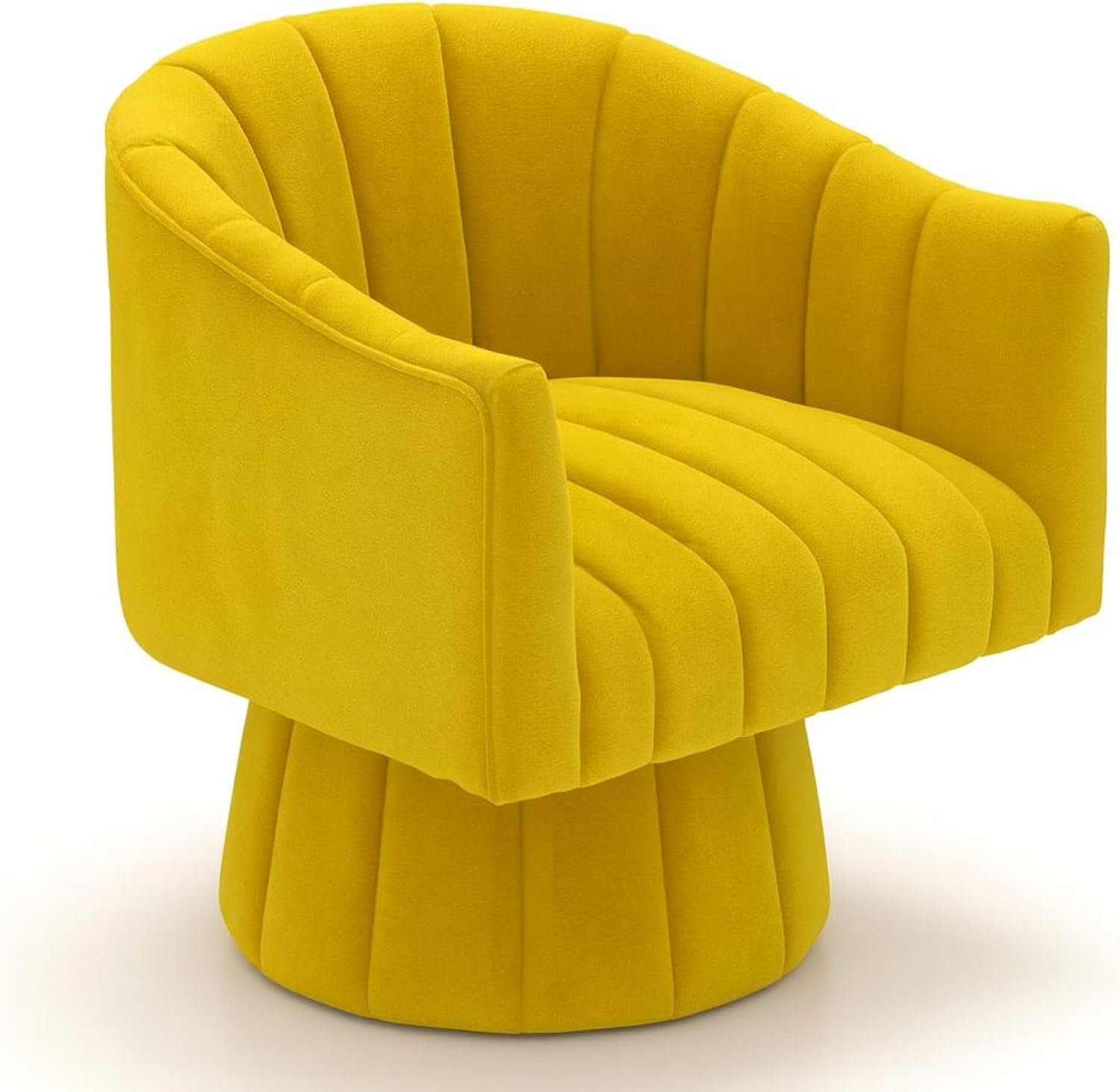 KUSTOMDECO 360° Swivel Velvet Barrel Accent Chair | Mid-Century Round Sofa Chair with Upholstered Cushion armchair for living room, Bedroom, Office, Small, Pumpkin Design (Mustard) - Image 17