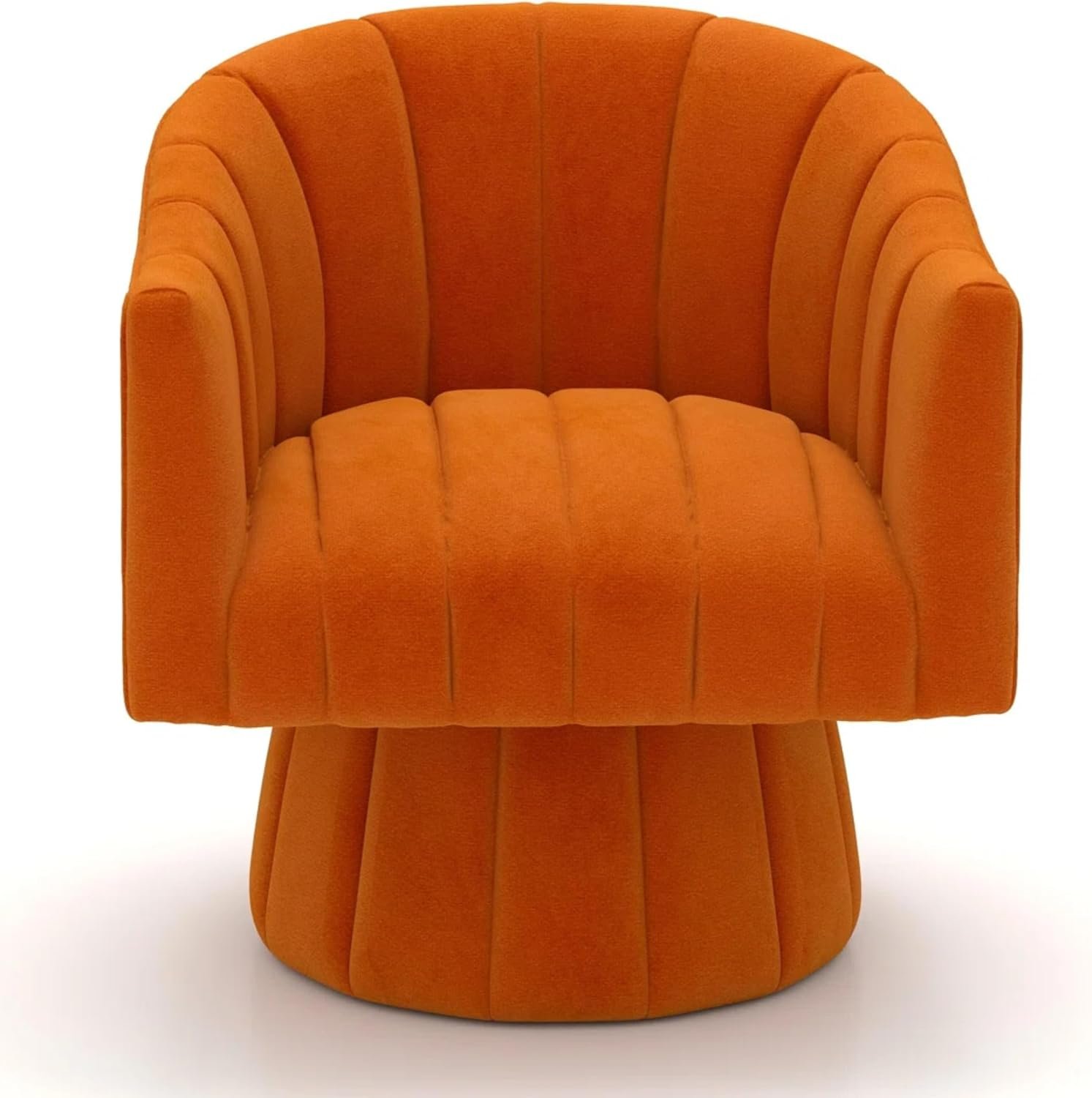 KUSTOMDECO 360° Swivel Velvet Barrel Accent Chair | Mid-Century Round Sofa Chair with Upholstered Cushion armchair for living room, Bedroom, Office, Small, Pumpkin Design (Mustard) - Image 21