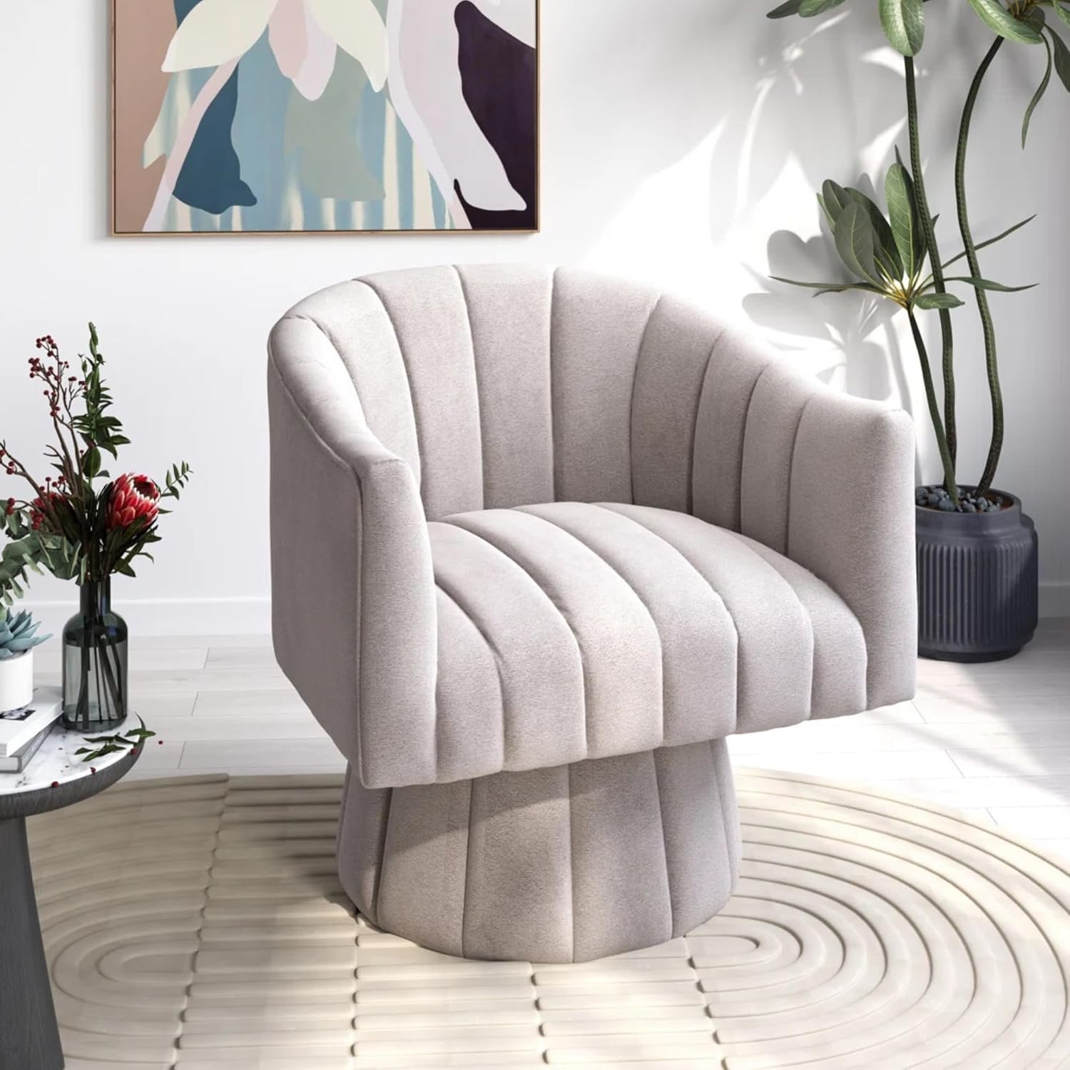 KUSTOMDECO 360° Swivel Velvet Barrel Accent Chair | Mid-Century Round Sofa Chair with Upholstered Cushion armchair for living room, Bedroom, Office, Small, Pumpkin Design (Mustard) - Image 25