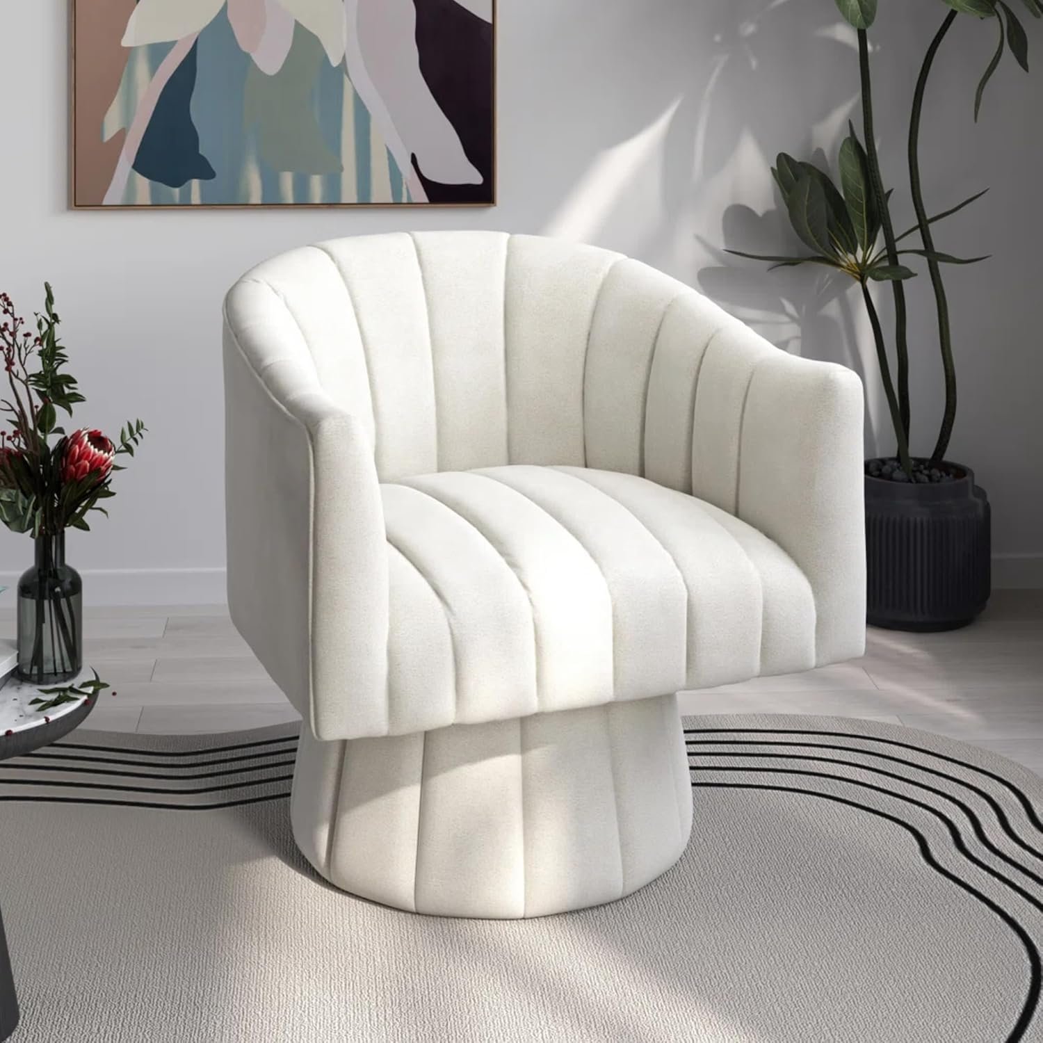 KUSTOMDECO 360° Swivel Velvet Barrel Accent Chair | Mid-Century Round Sofa Chair with Upholstered Cushion armchair for living room, Bedroom, Office, Small, Pumpkin Design (Orange) - Image 6