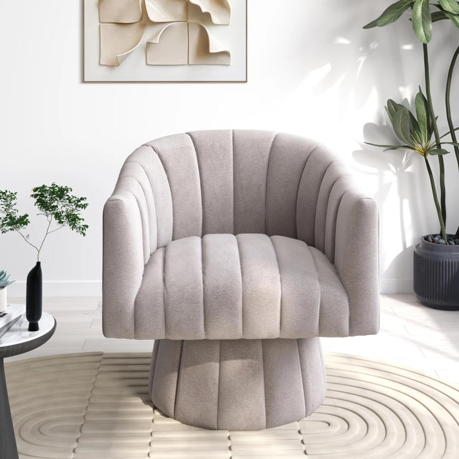 KUSTOMDECO 360° Swivel Velvet Barrel Accent Chair | Mid-Century Round Sofa Chair with Upholstered Cushion armchair for living room, Bedroom, Office, Small, Pumpkin Design (Orange) - Image 24